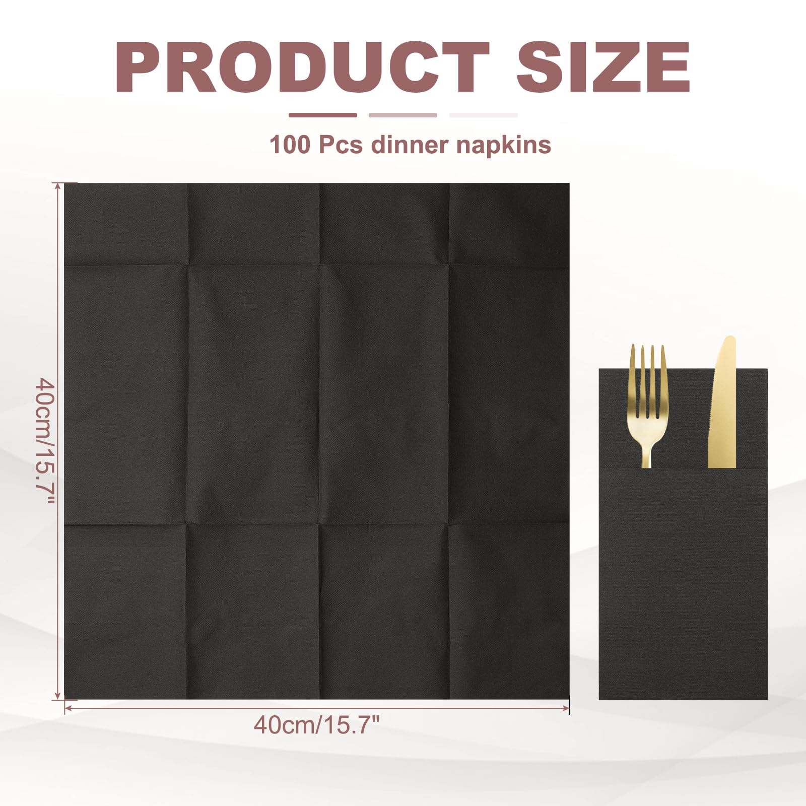 QUARKZMAN 100 Pcs Serviettes Jetables En Lin Essuie-Mains Pour Mariage Noir | Avec Poches À Couverts Intégrées, Serviettes En Papier Pour Couteaux Et Fourchettes