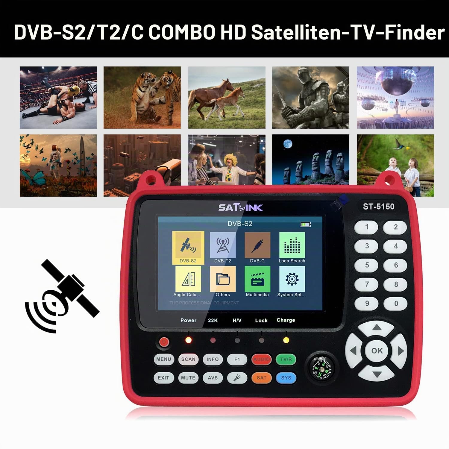 Satfinder Messgerät ST-5150 DVB-S2 / T2 / C COMBO HD Satelliten-TV-Signalfinder Digitaler Handsignalmesser Satellitenfinder H.265