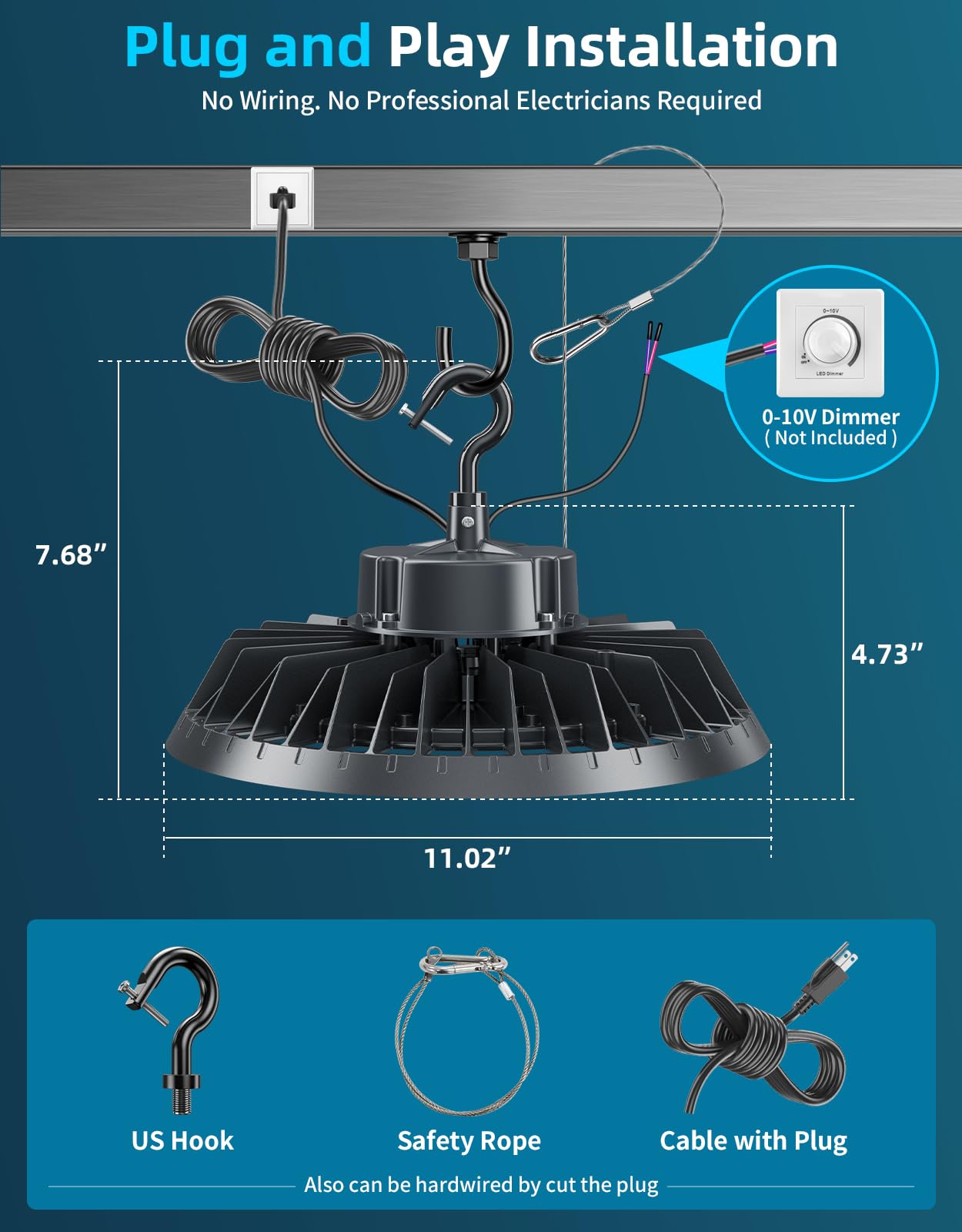 ADUB UFO LED High Bay Light 150W DLC ETL Listed High Bay LED Shop Light with Plug 5000K — view 5