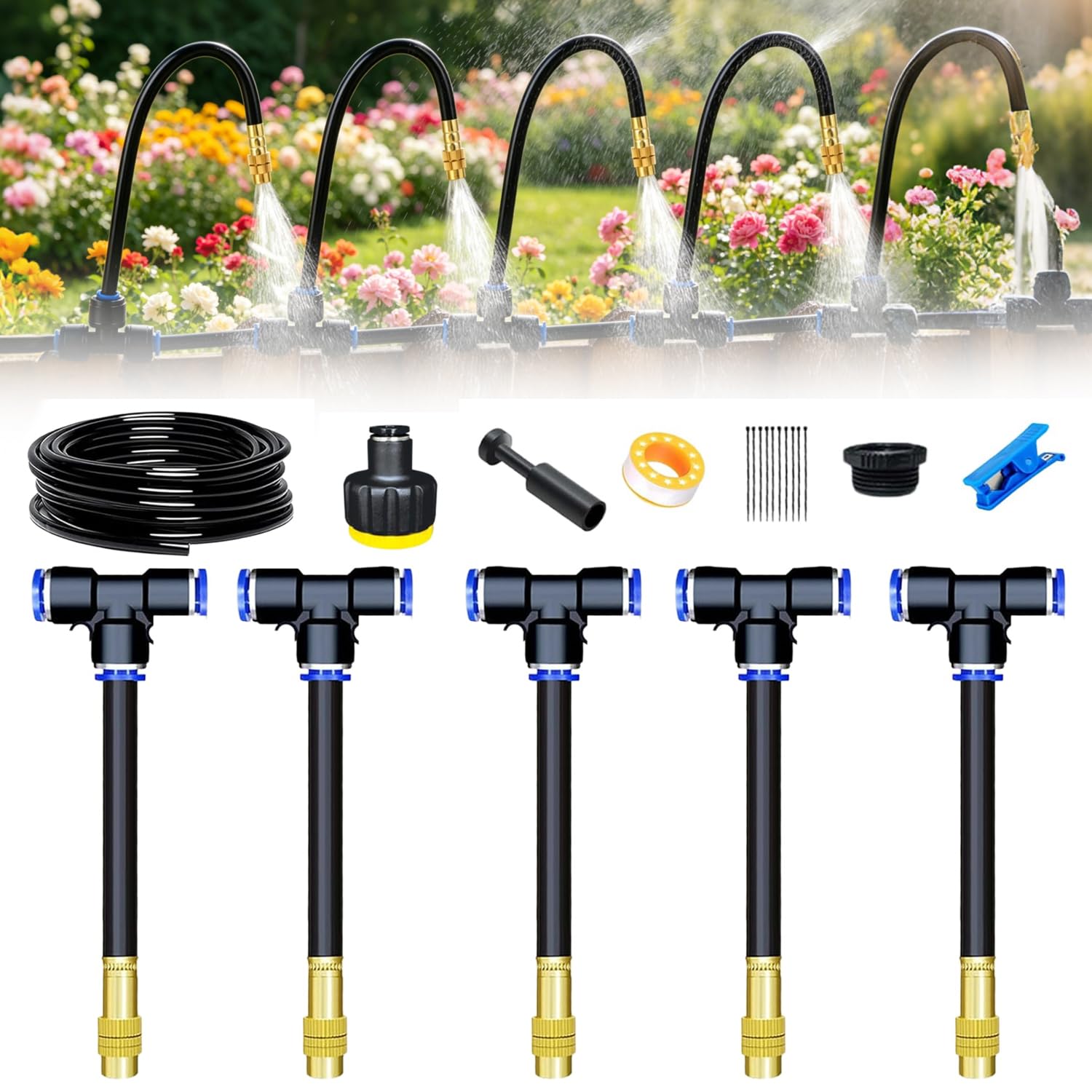 360° Curvo Kit irrigazione per Giardino, Irrigazione a goccia Sistema, Kit di irrigazione, Di Irrigazione Da Giardino Kit, per paesaggi, fiori e terrazze, piante Greenhouse, aiuola rialzata(5 m)