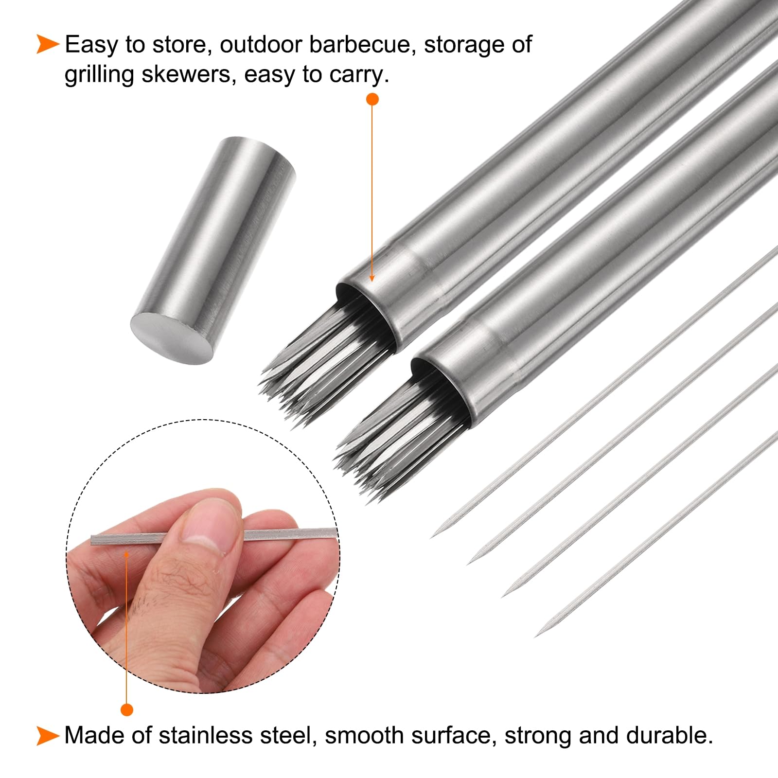 QUARKZMAN 100Pz Spiedini Acciaio 35cm x 5cm Spiedo per Barbecue Kebob Metallo Piatti Acciaio Inox Riutilizzabili Bastone Griglia Arrosticini Aperto Tubo Stoccaggio per Carne Frutta Verdura