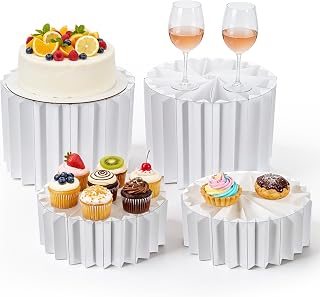 xozeooeu 4 Pack Buffet Risers, Food Display Stands for Dessert Table, Foldable Acrylic and Cardboard Risers for Desserts, Food, Jewelry for Party Wedding Catering White
