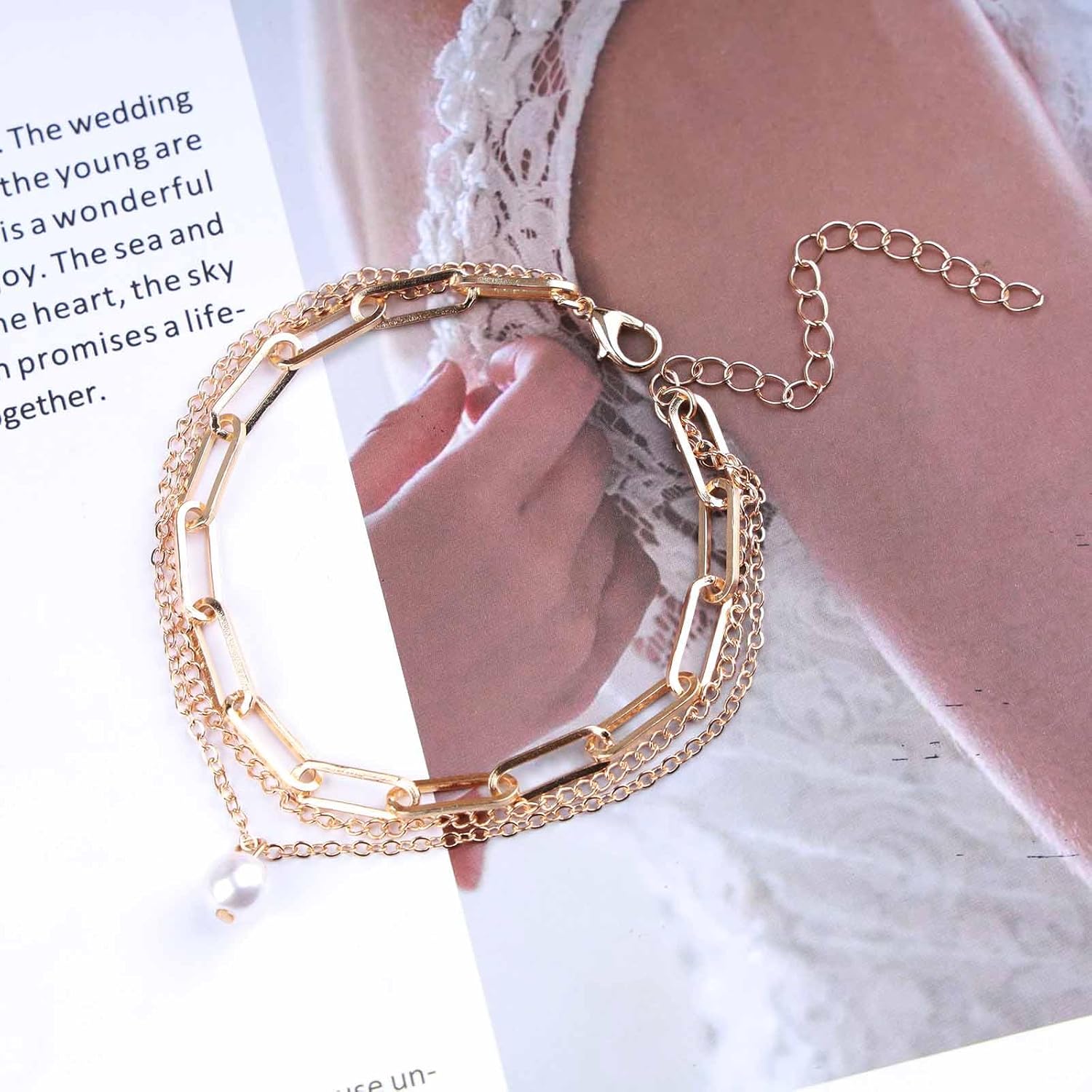 Bohemian Layered Pearl Anklet Bracelet Paperclip Link Anklet Chain Gold Multi Layered Foot Chain Summer Pearl Beach Foot Chain Jewelry for Women - Image 6
