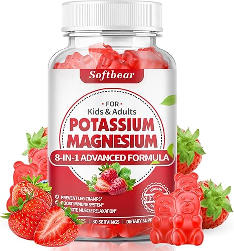 Miniatura 8 de softbear Gomitas de potasio para adultos, suplemento de magnesio y potasio de alta absorción con vitamina B6 para calambres en las piernas y salud