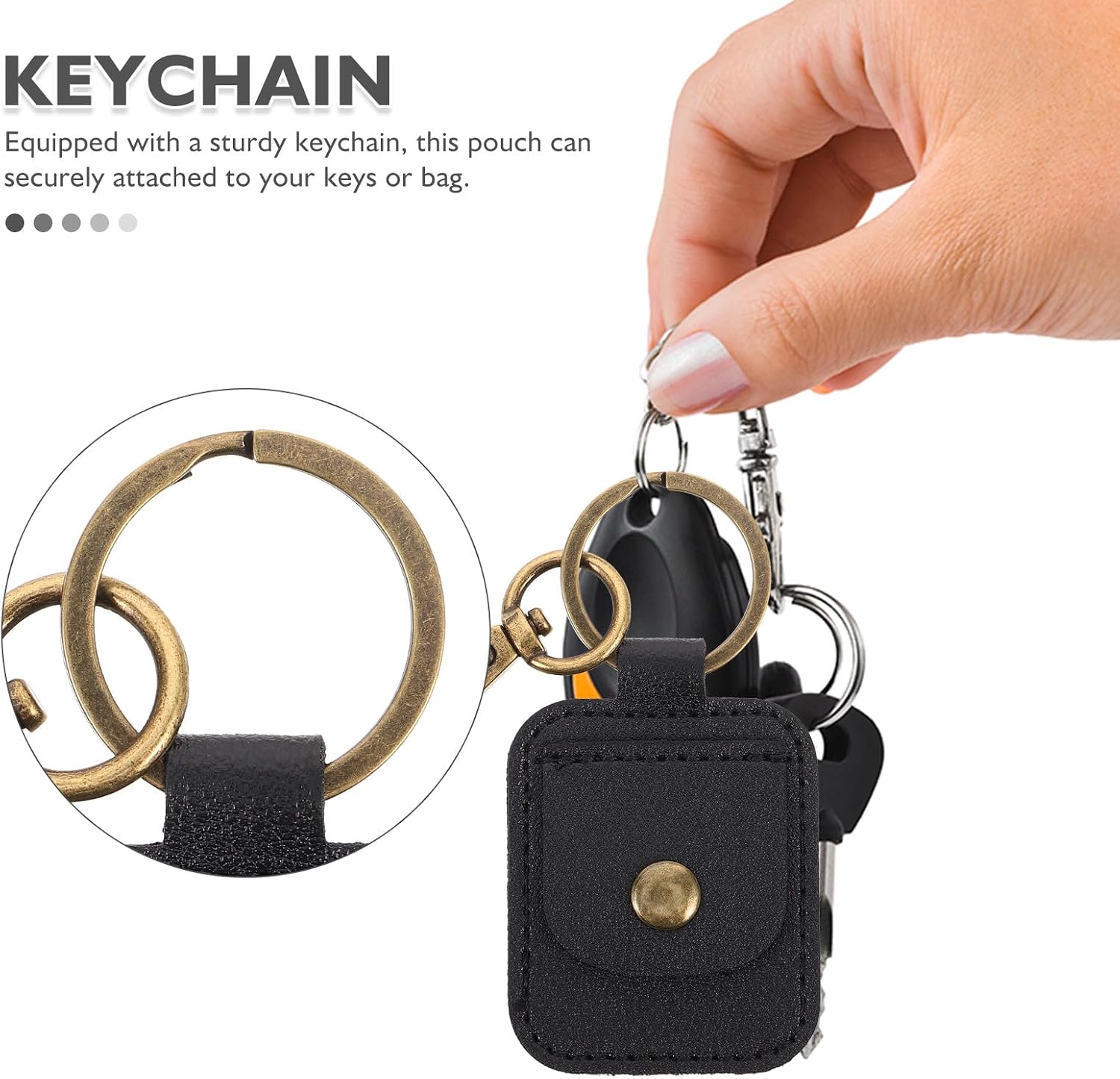 Mini Coin Holder Keychain Wallet for Women, Black PU Pouch image 3