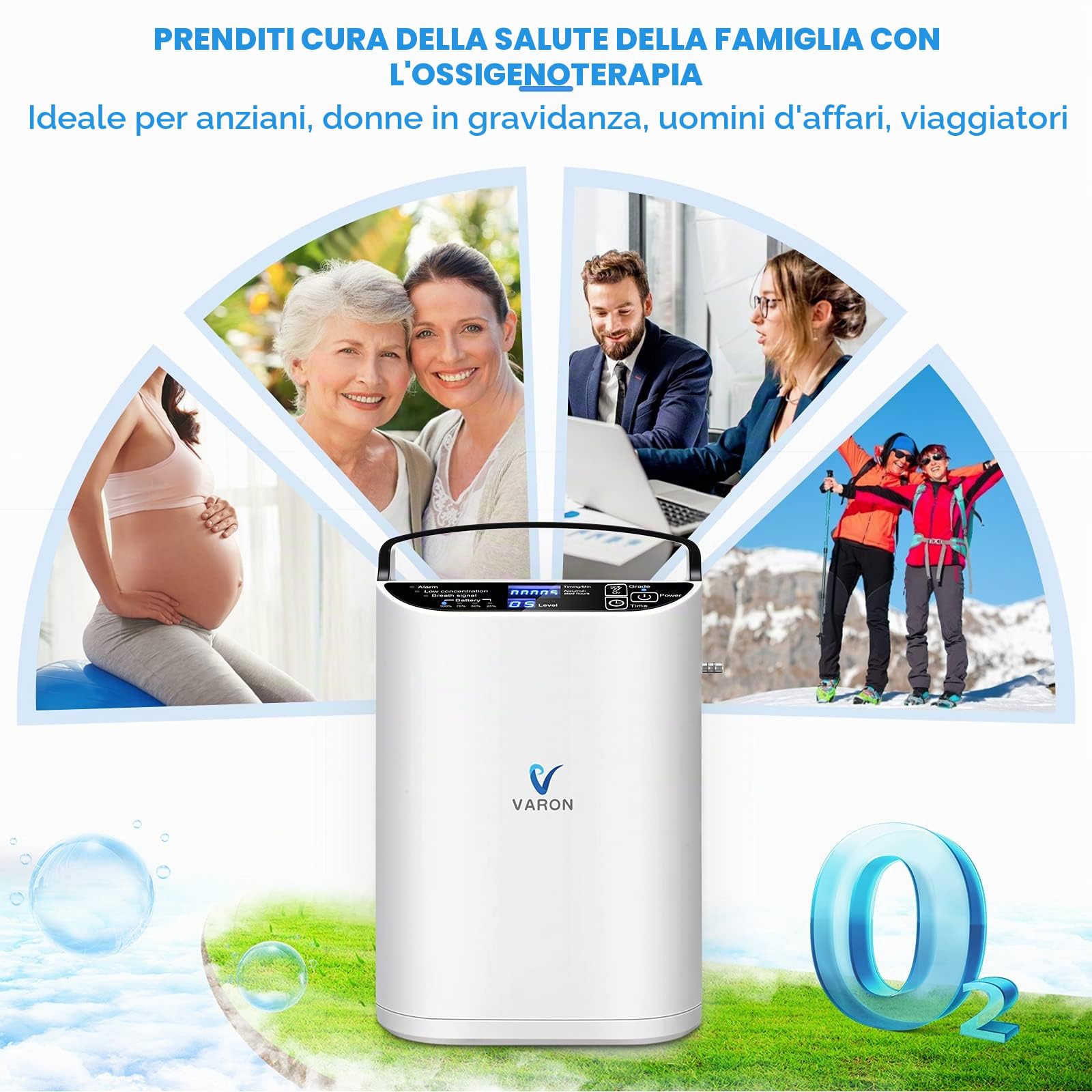 Concentratore di Ossigeno Portatile, 90% ± 3% Alta Purezza 1-5L Concentration Adjustable Oxygen Machine Generatore di Ossigeno(3kg) per uso Domestico e da Viaggio