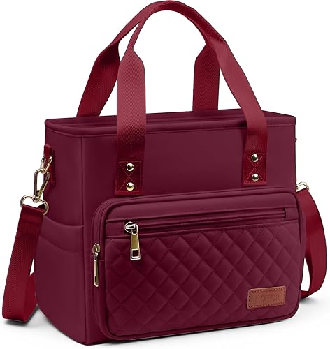 HOTOR Lonchera para mujer, bolsa de almuerzo aislada con múltiples bolsillos, bolsa de almuerzo portátil y hielera con asas y correa ajustable para
