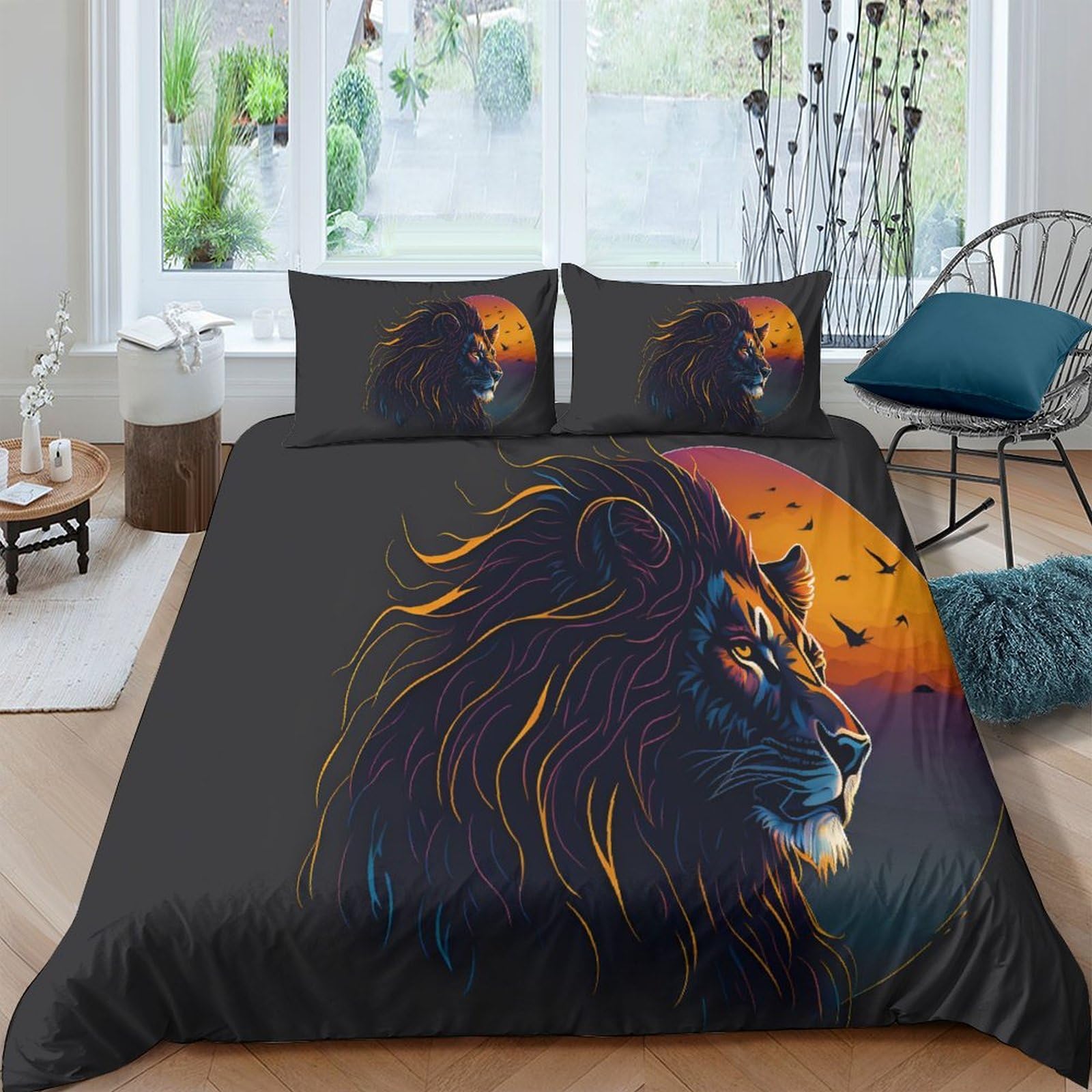 Housse de couette lion 200x200 en microfibre douce et facile à repasser