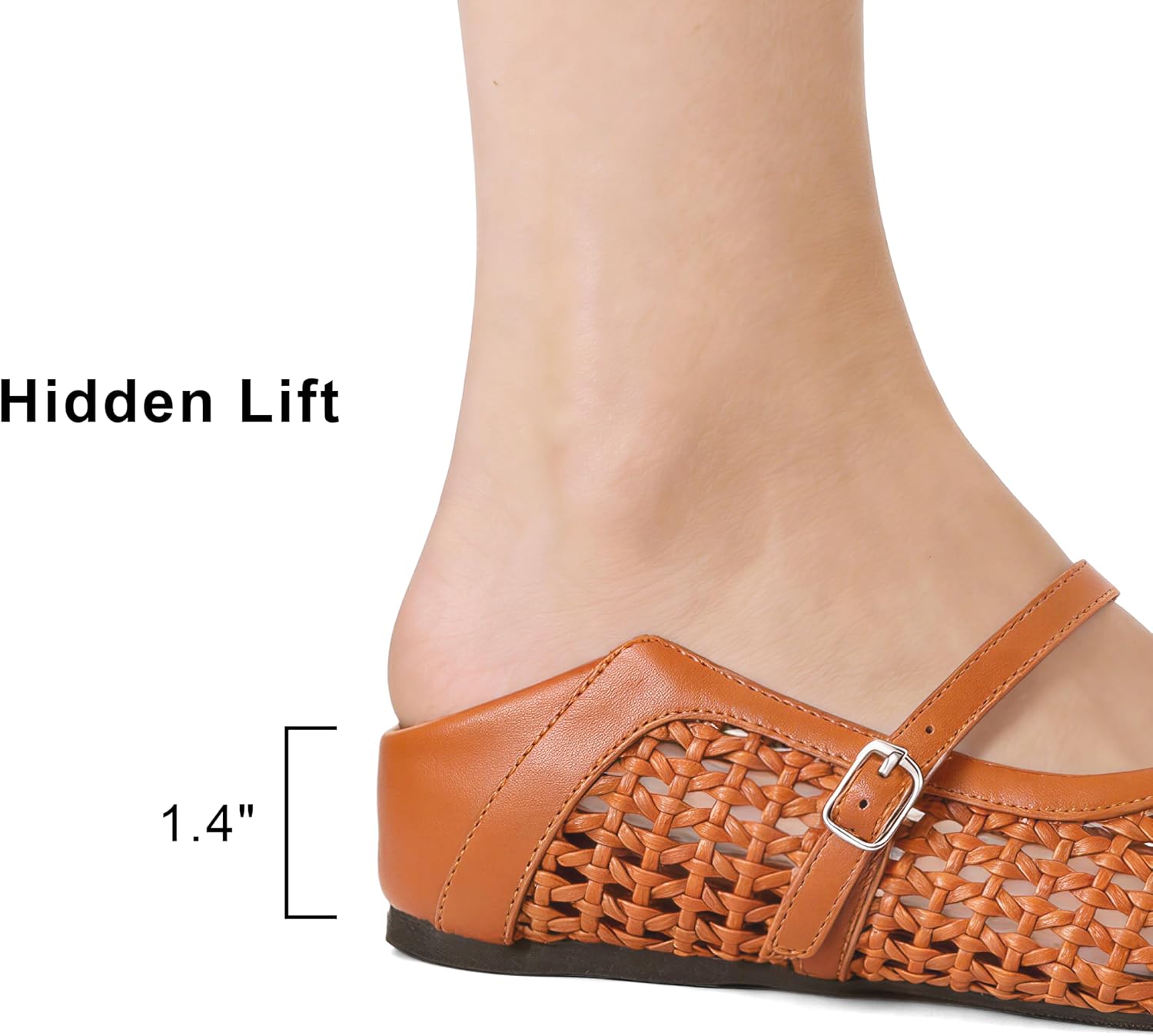 Woven Mary Jane Ballet Flats for Women, 1.4" Lift, Fold-Down Heel