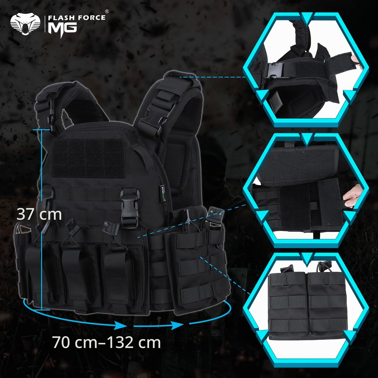 MGFLASHFORCE Taktische Airsoft Paintball Weste, Molle Chest Rig