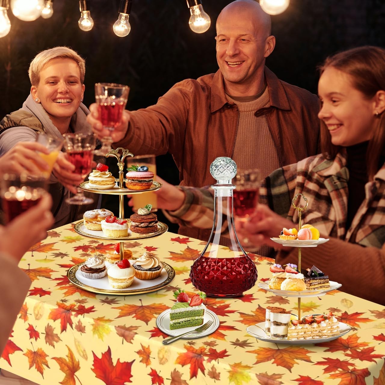 Thanksgiving Tablecloth Plastic, Fall Tablecloth, 2 Pack Disposable Table Cloth Table Decor Autumn Maple Leaf Rectangle Tables Cover for Autumn Fall Thanksgiving Home Party Decorations 54" x 108"