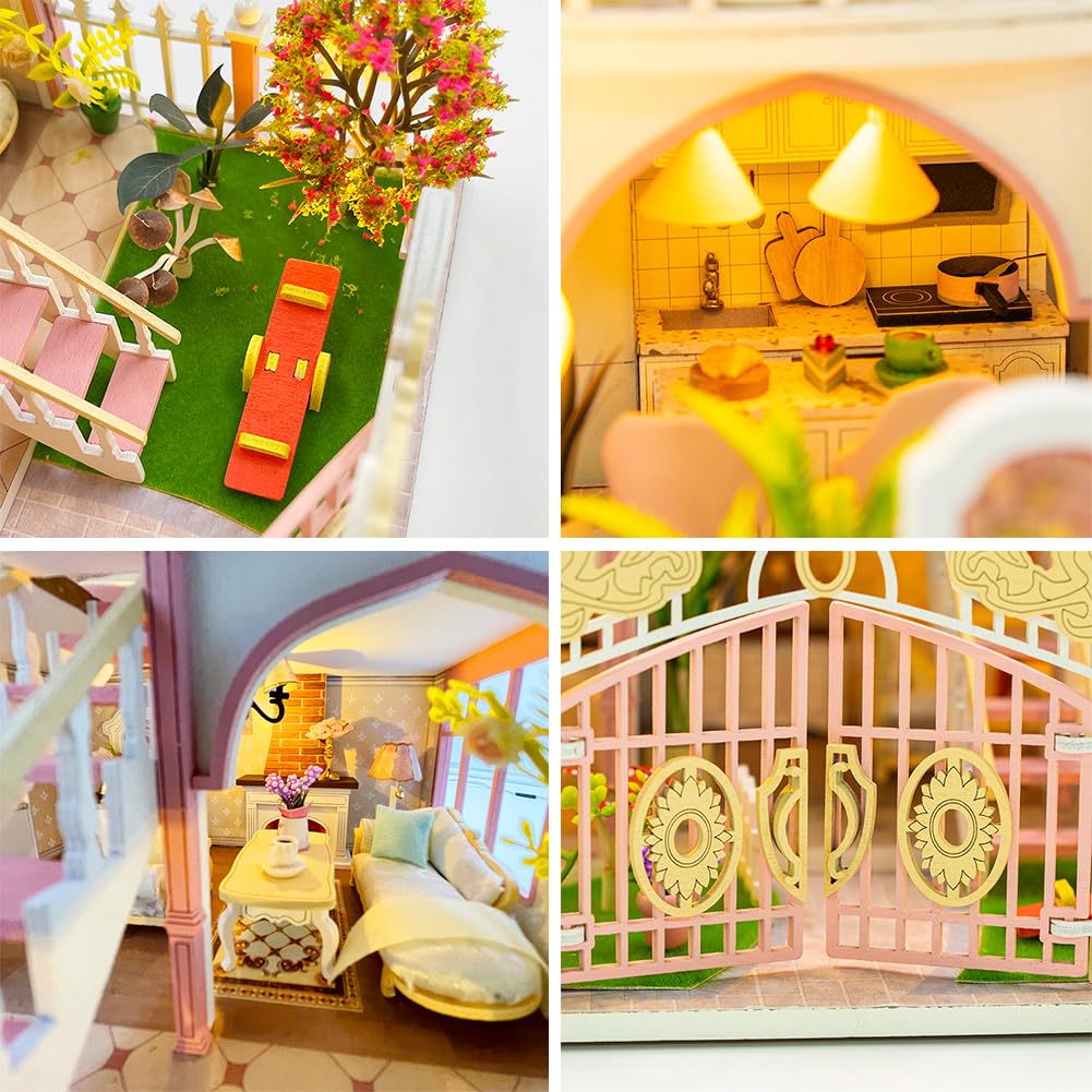 Casa de muñecas de madera en miniatura, clásica, loft de varios pisos, kit de casa de muñecas, villa, edificio, modelo 3D, regalos creativos para amigos y padres (sin protección contra el polvo)