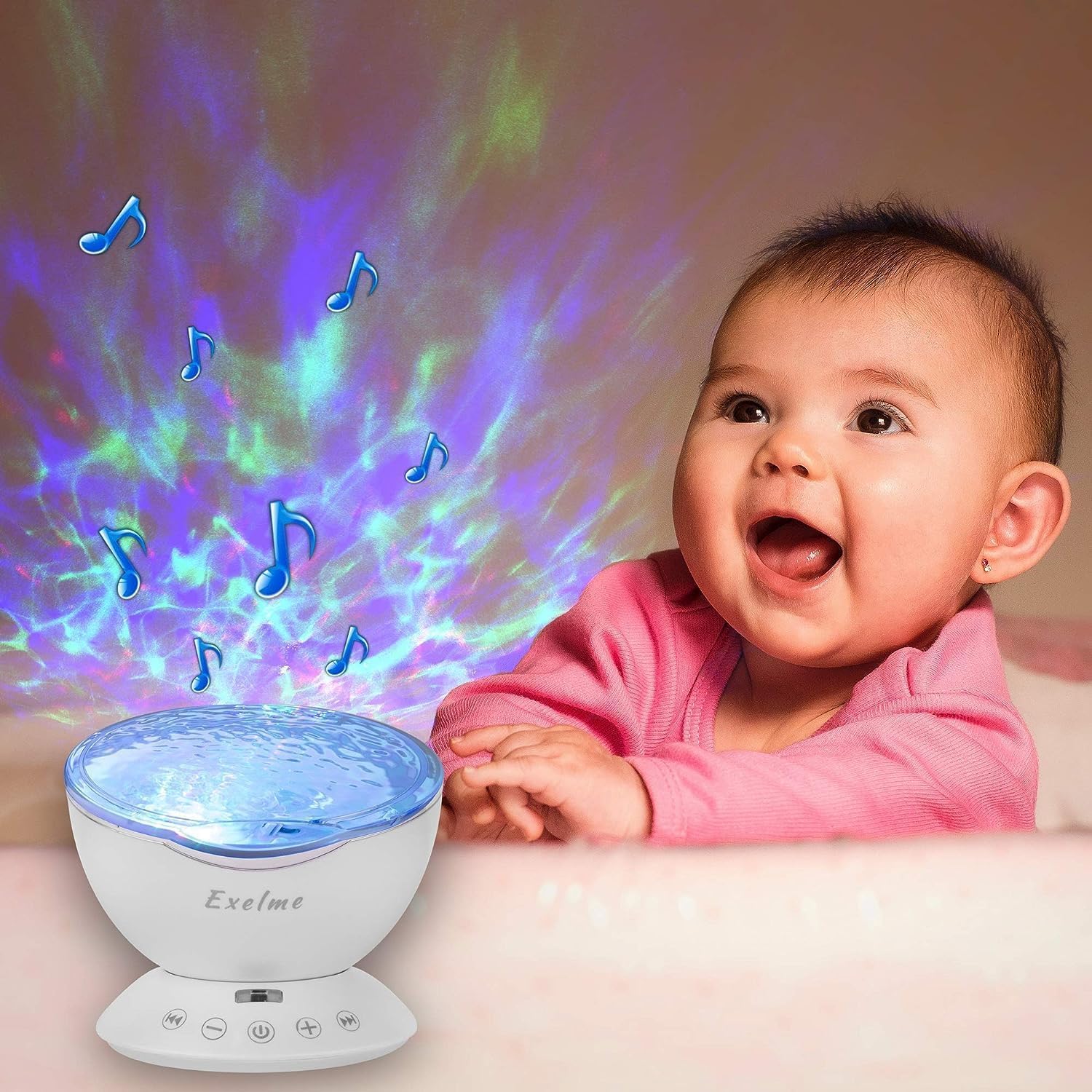 Luces de olas del océano, proyector de luz nocturna, máquina de sonido con ruido natural relajante y espectáculo de luz relajante, efectos de luz de onda que cambian de color para niños, adultos,