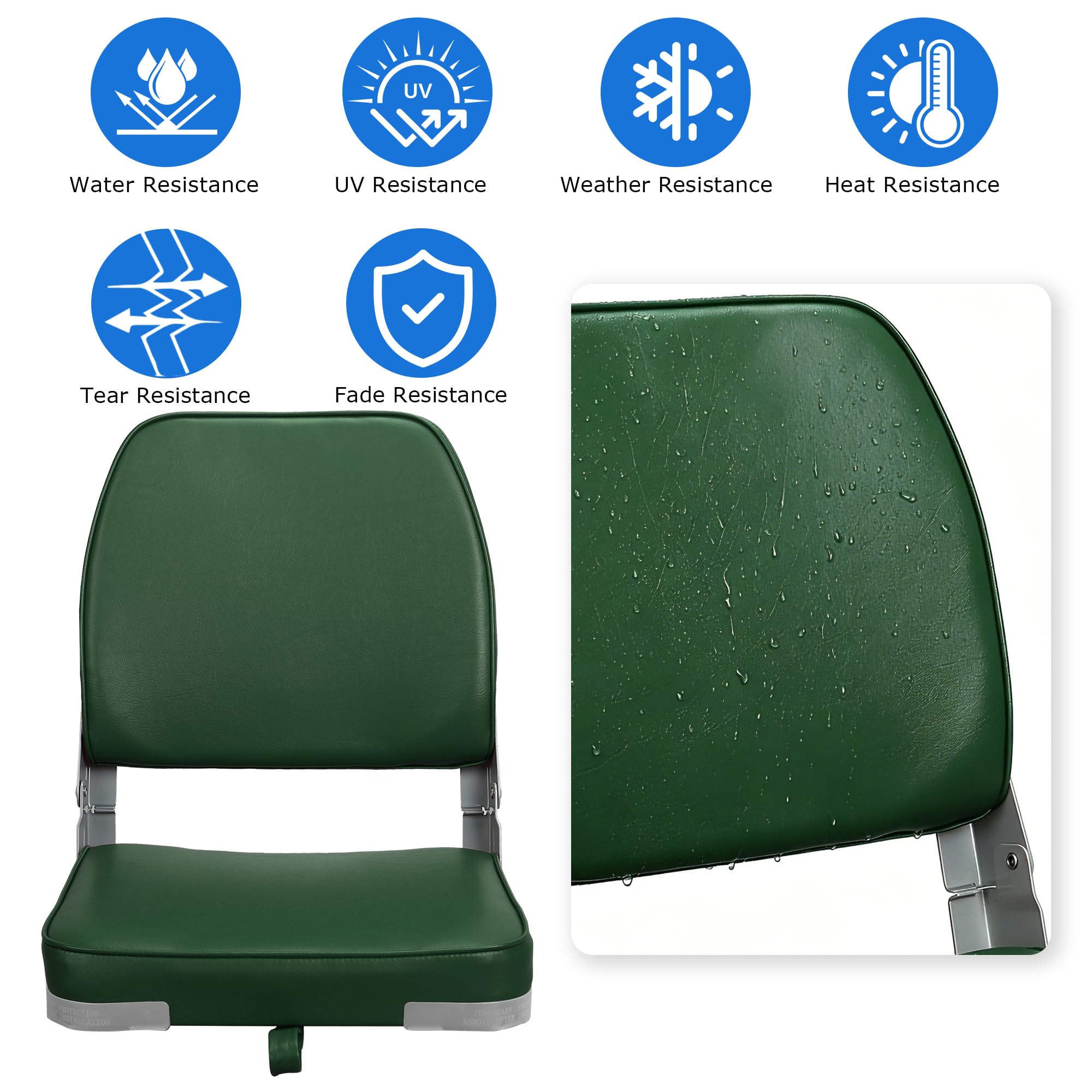 ERGOSEAT Asiento de barco de pesca plegable con respaldo bajo, 1 paquete, verde