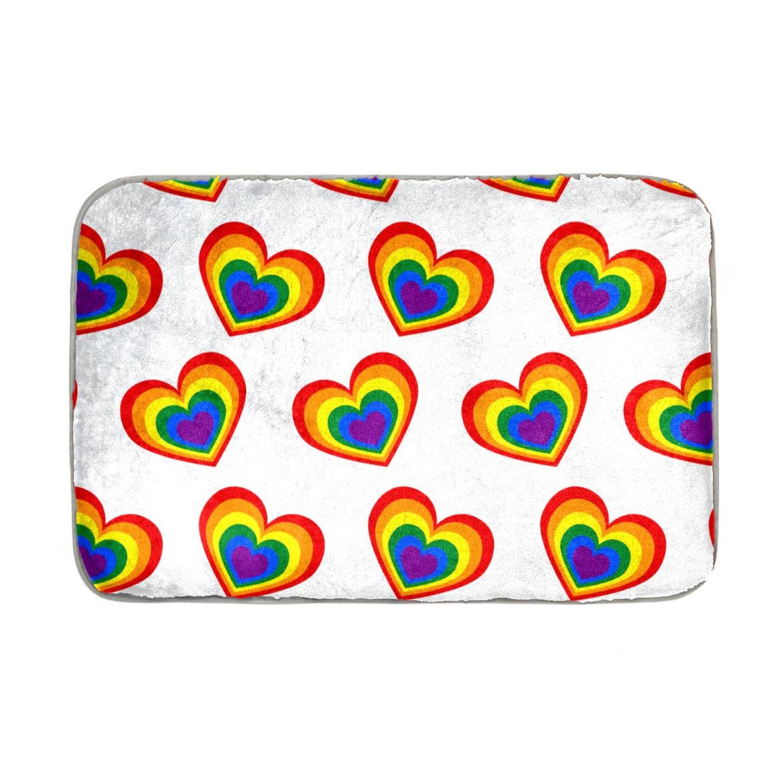 Lyetny Colorful Rainbow Love Heart Pattern Water Absorbent Bath Mat Bathroom Rug 23.6 x 15.7 Inch Plush Microfiber Bath Mat Non Slip for Floor Indoor