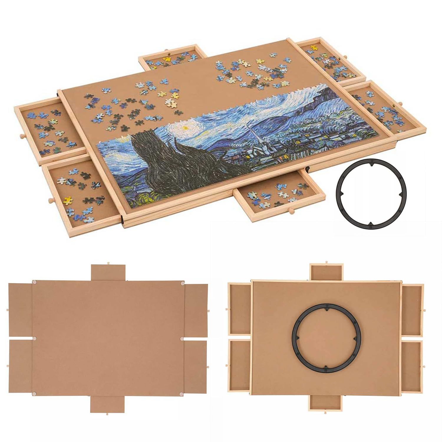 Gziztx Jigsaw Puzzle Table 1500 Pieces Wooden Jigsaw Puzzle Board Puzzle Plateau with 6 Drawers Storage System, Cover, Turntable, for Adults Children
