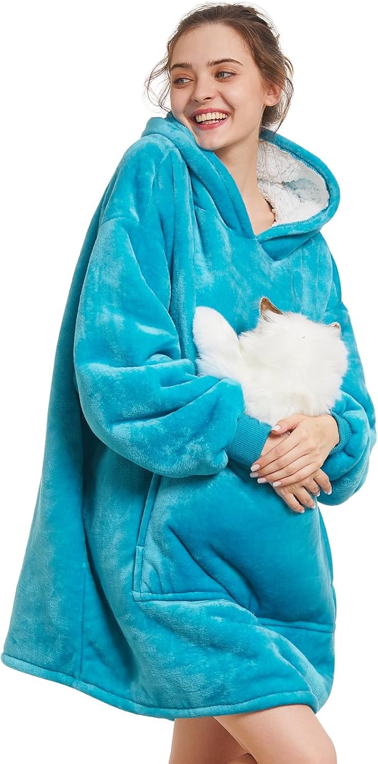 Aemilas Wearable Blanket Hoodie - Warm Sherpa Blanket Sweatshirt as Gifts for Adult Women Mom Men, One Size Fits All