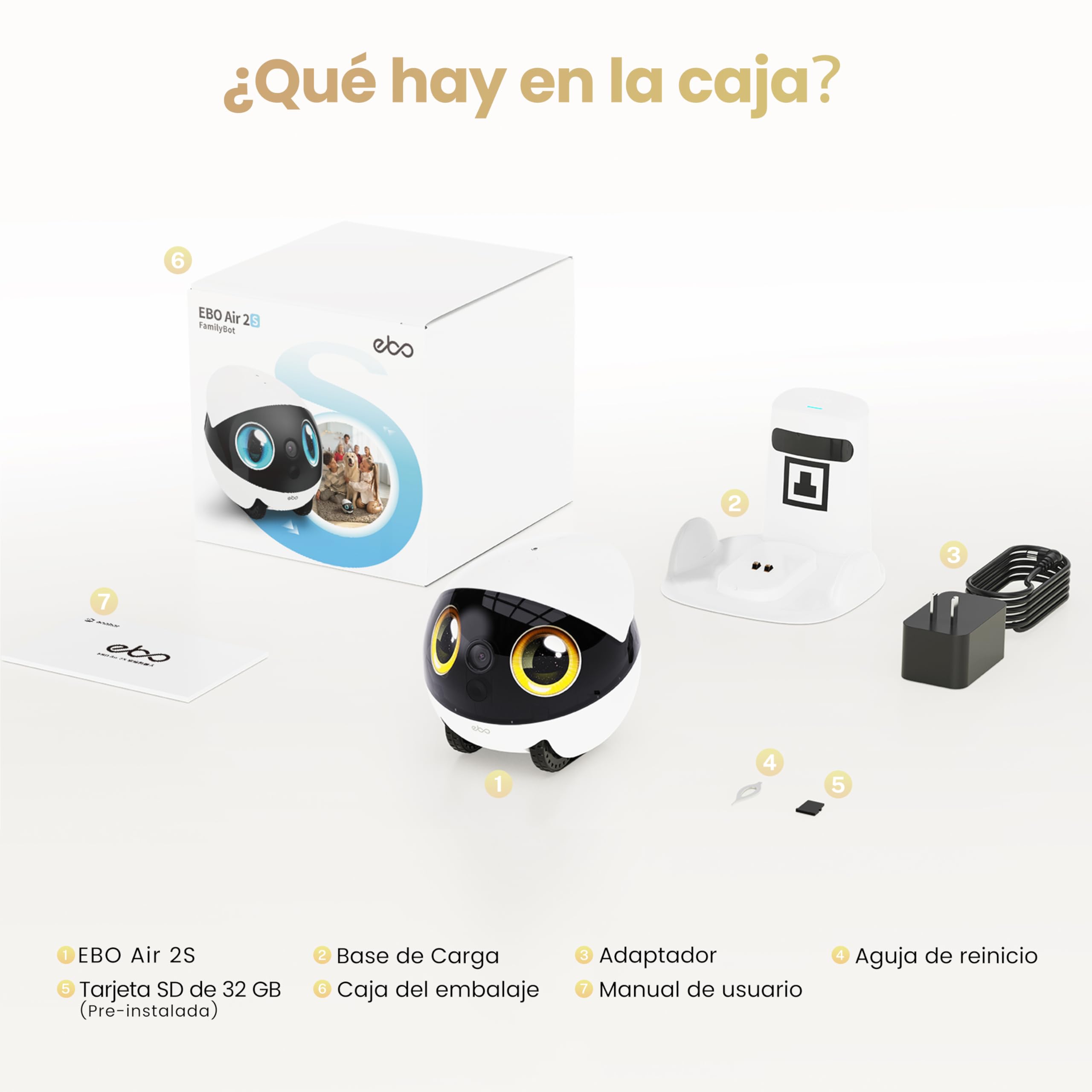 Enabot EBO Air 2S FamilyBot – Robot Cámara Mascotas 2,5K, Batería 9–10H, Seguimiento IA, Patrulla, Vídeo Bidireccional, Recarga Auto, Almacenamiento Local – Gatos, Perros y Familia