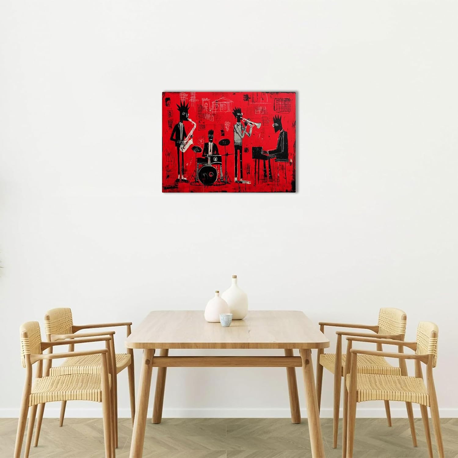 Ypxzzj Red Jazz Band Canvas Wall Art Abstract Black Musician Print Modern Graffiti Street Art for Living Room, Studio, Bar Decor Framed Ready to Hang (16''x24'')