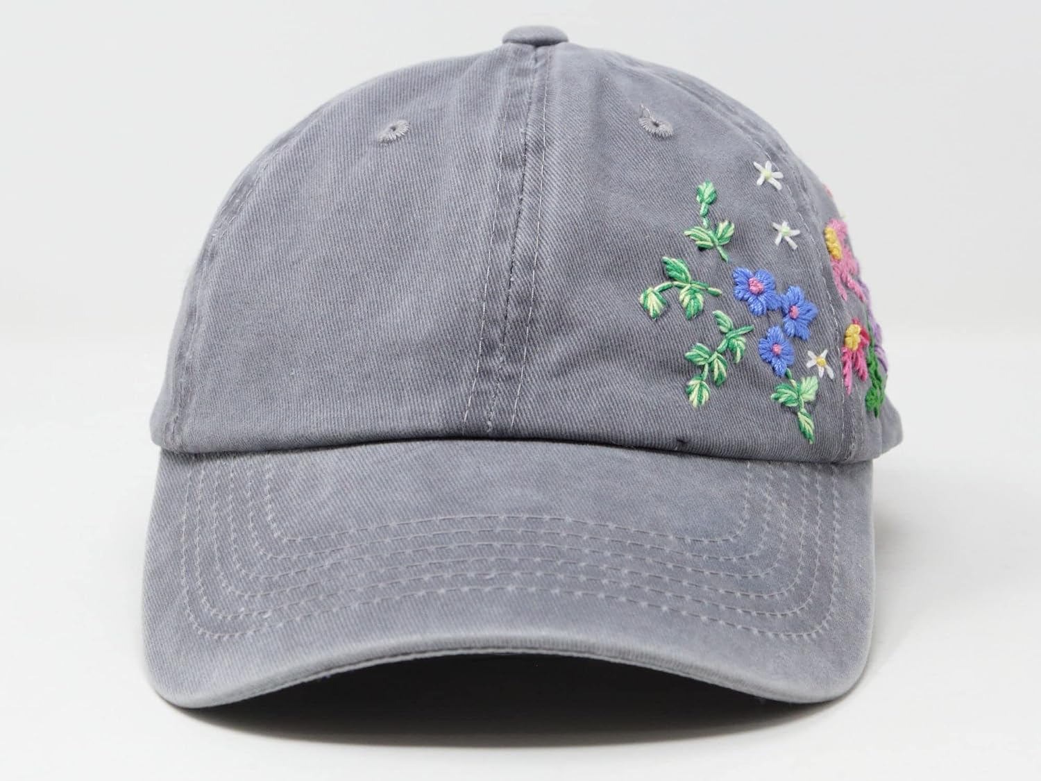Unique Hand Embroidered Floral Flower Design Baseball Cap 100% Cotton