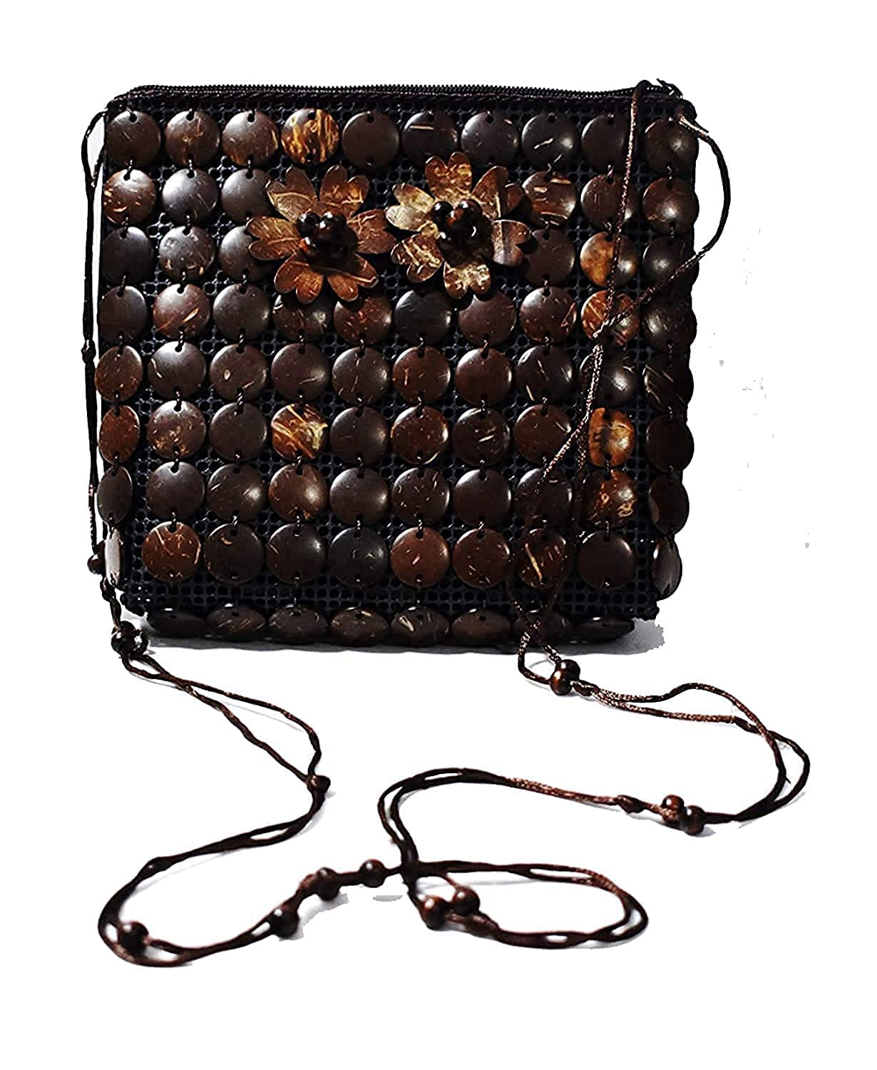 Antlantic Wood Store Coconut Shell Beaded Sling bag for Women | Cross body Long Strap Purse | Handmade Natural Style| Hanging Purse (Brown) 15 cm (B09TWKVMX5) Amazon Price History, Amazon Price Tracker