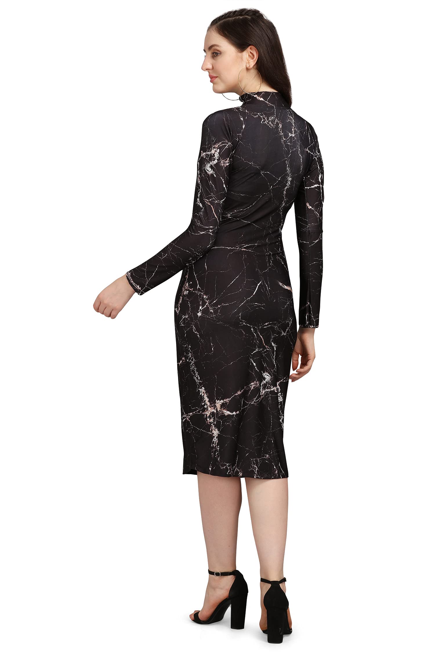 Purvaja Women's Polyester Blend Bodycon Knee Length Cocktail Dress (Siri-Turtle-Black-L