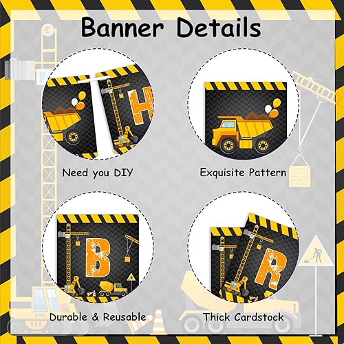 Miniatura 4 de Sursurprise Suministros de fiesta de primer cumpleaños de construcción, pancarta de fotos de construcción de recién nacido a 12 meses, decoración de