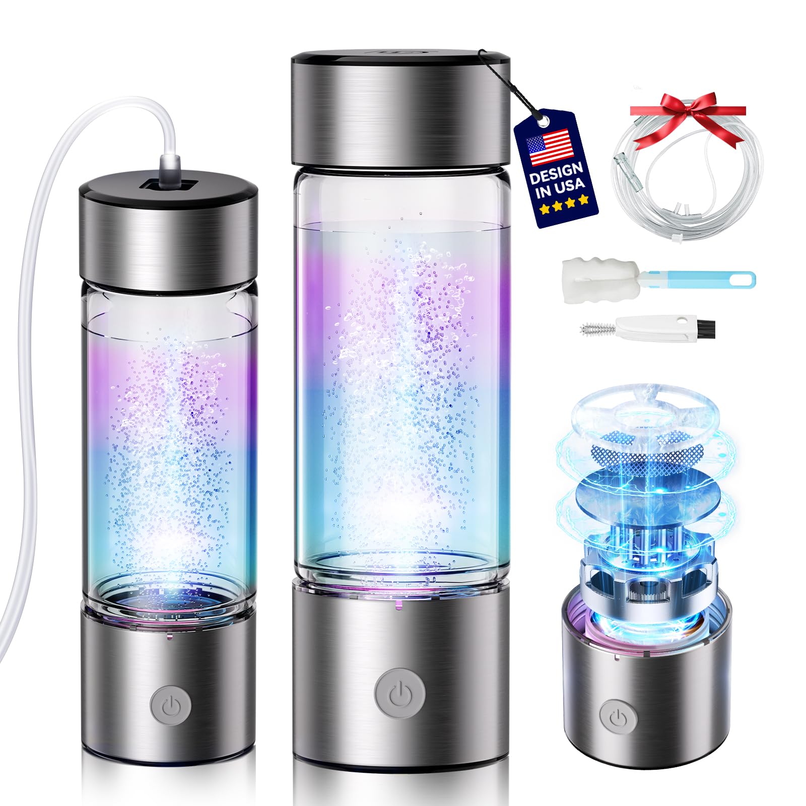 Lozltx 6.0 Upgraded Hydrogen Water Bottle【6000+ PPB Viscosity】 Hydrogen Water Bottle【8-Hour Hydrogen Lock】 Silver