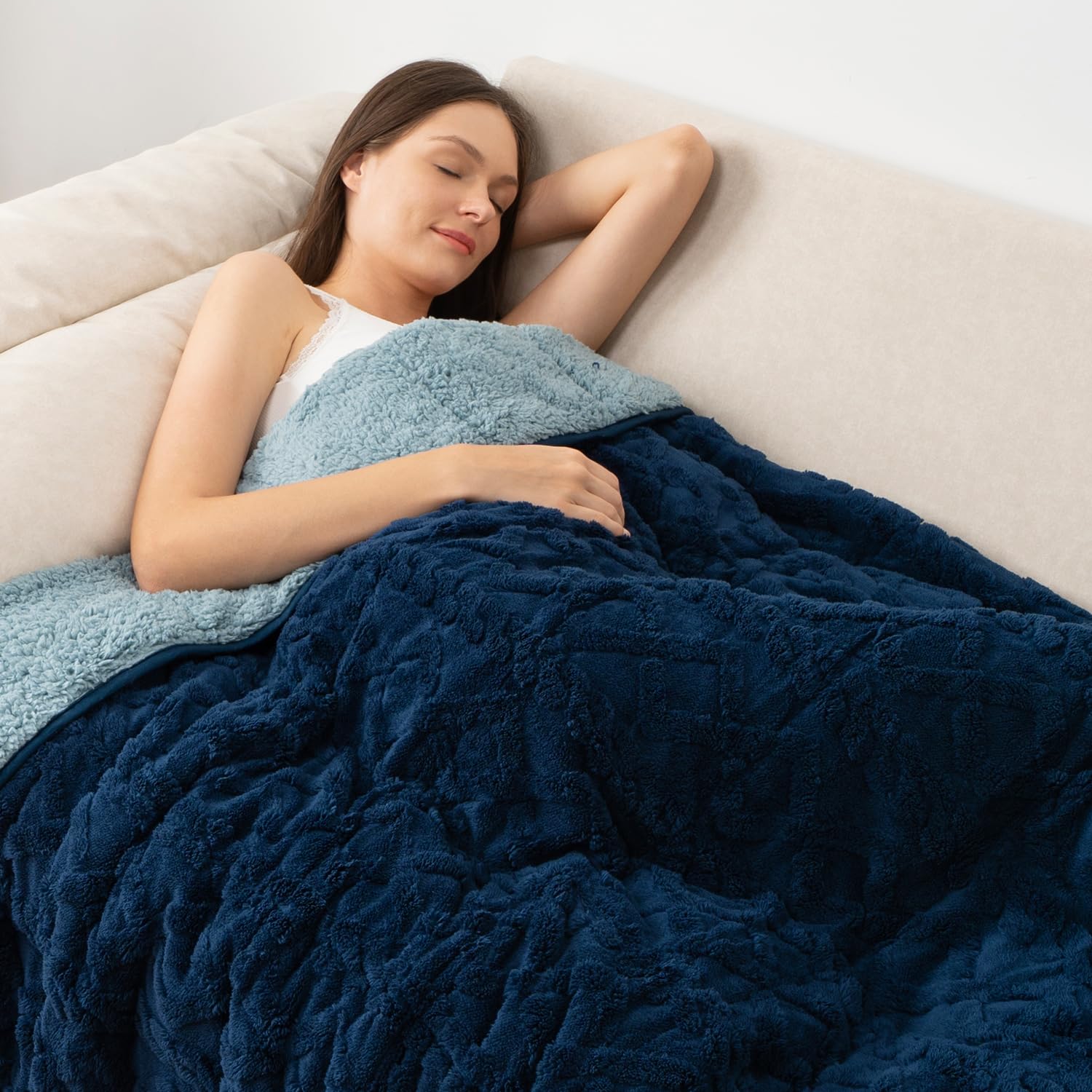 Wemore Soft Weighted Blankets for Adults Queen 60" x 80" 20 lbs Navy Blue