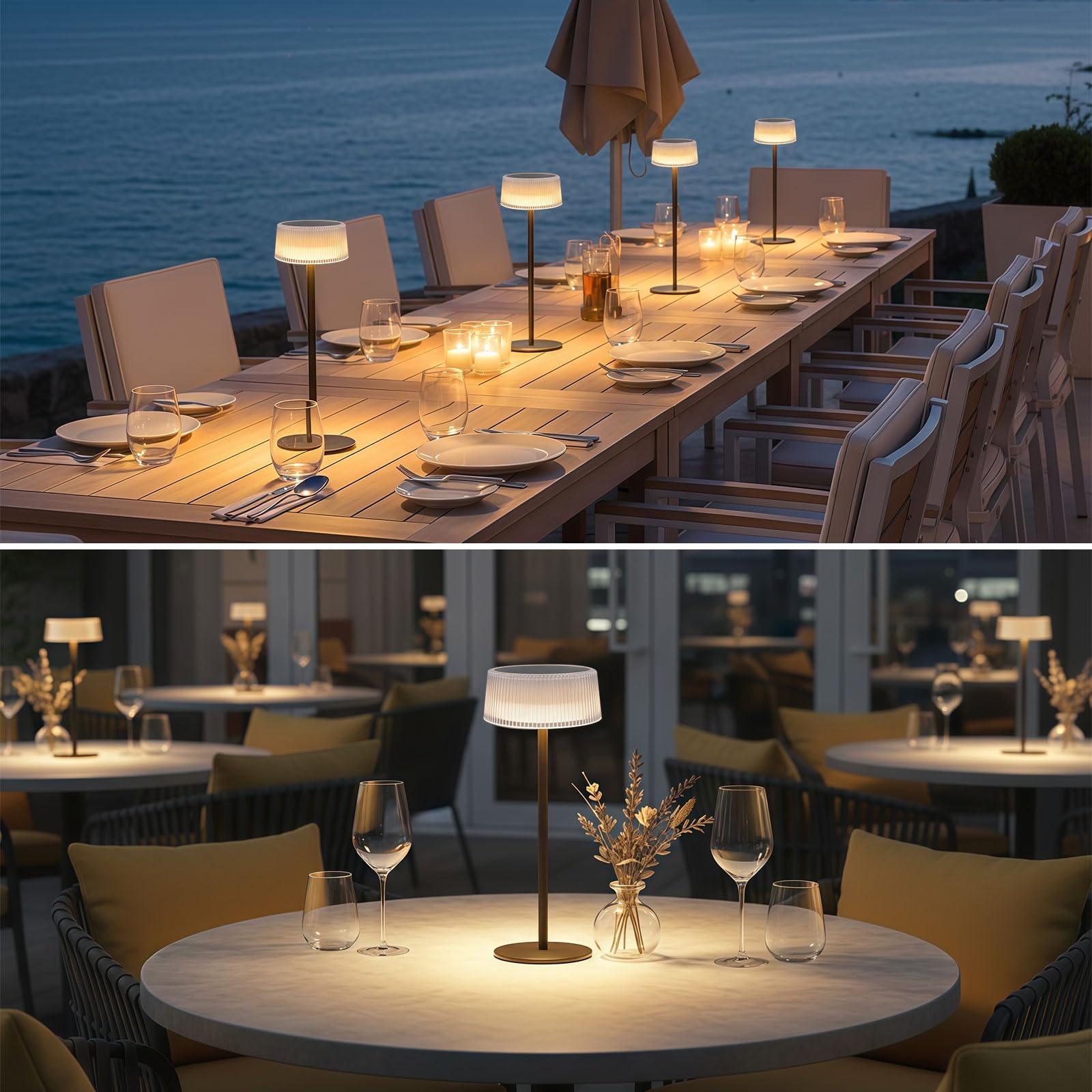 Lot de 2 Lampe de Table Sans Fil, Lampe de Table Extérieure Etanche, Lampe de Bureau LED Tactile avec 3 Couleurs d’Éclairage et Gradation Continue, pour Intérieur et Extérieur