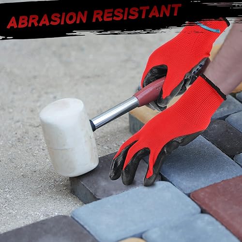 Miniatura 6 de 36 pares de guantes de trabajo con revestimiento de nitrilo negro y rojo para hombres, jardinería, construcción, almacén, actividades en interiores