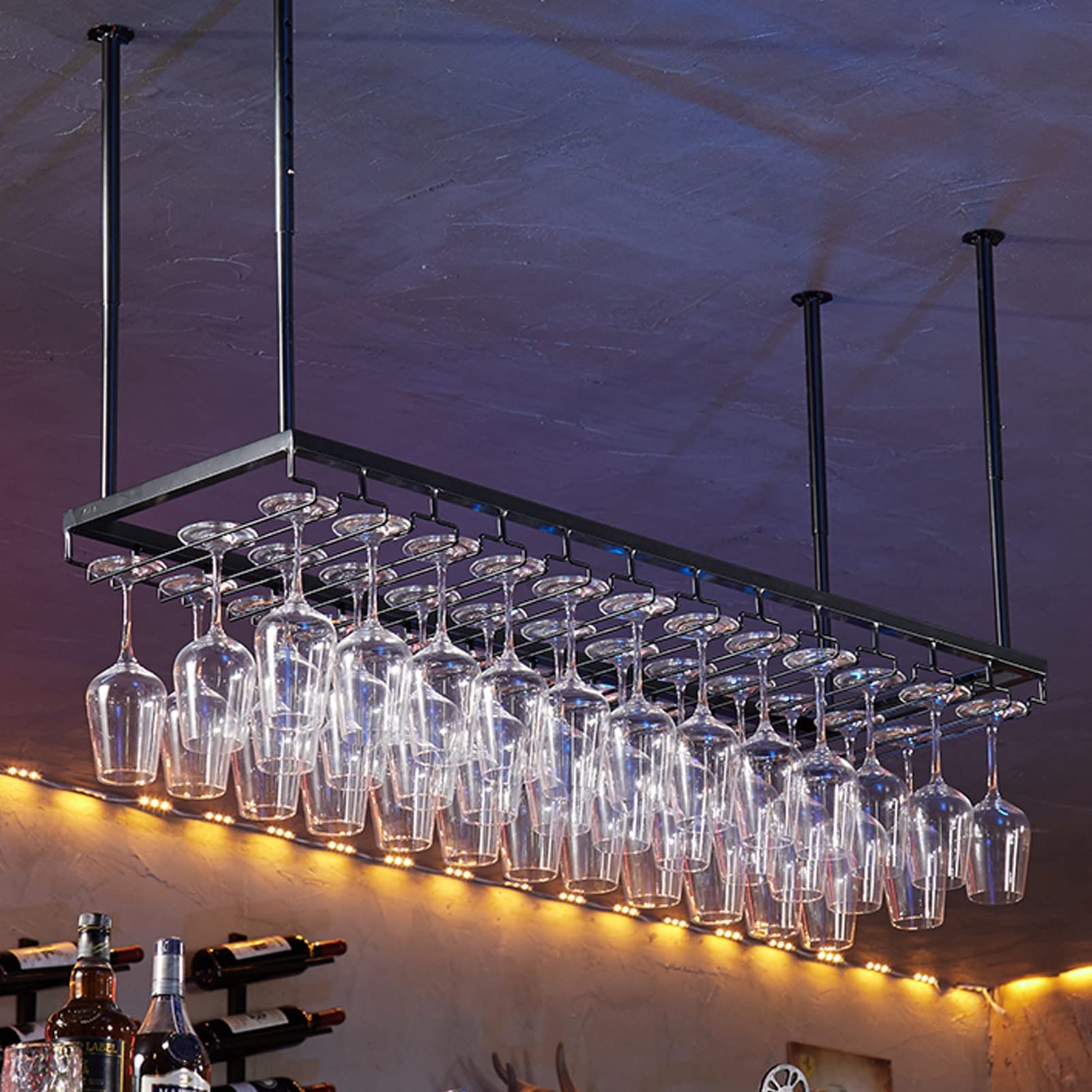 Estante para Copas de Vino para Colgar en el Techo, Colgador para Copas de Vino, Estante Debajo del gabinete, Soporte para Copas de Vino, Colgador de Almacenamiento para Bar, Organizador de