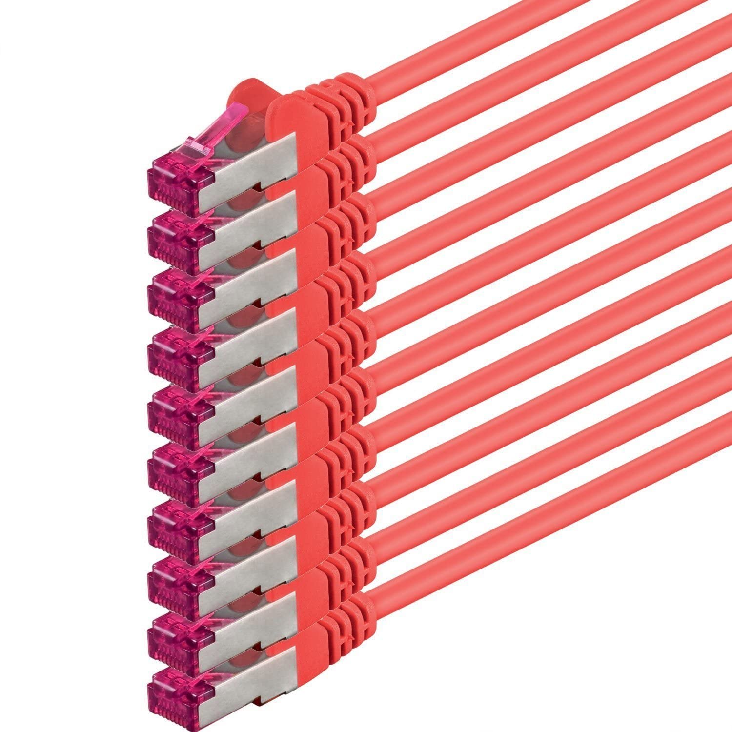 1aTTack.de 0,25m - rot - 10 Stück - Netzwerkkabel CAT6a (10Gb/s) S-FTP CAT 6a Lankabel - GHMT zertifiziert PIMF 500 MHz Cat5 Cat5e Cat6 Cat6a Cat7 für Switch, Router, Modem, Internet