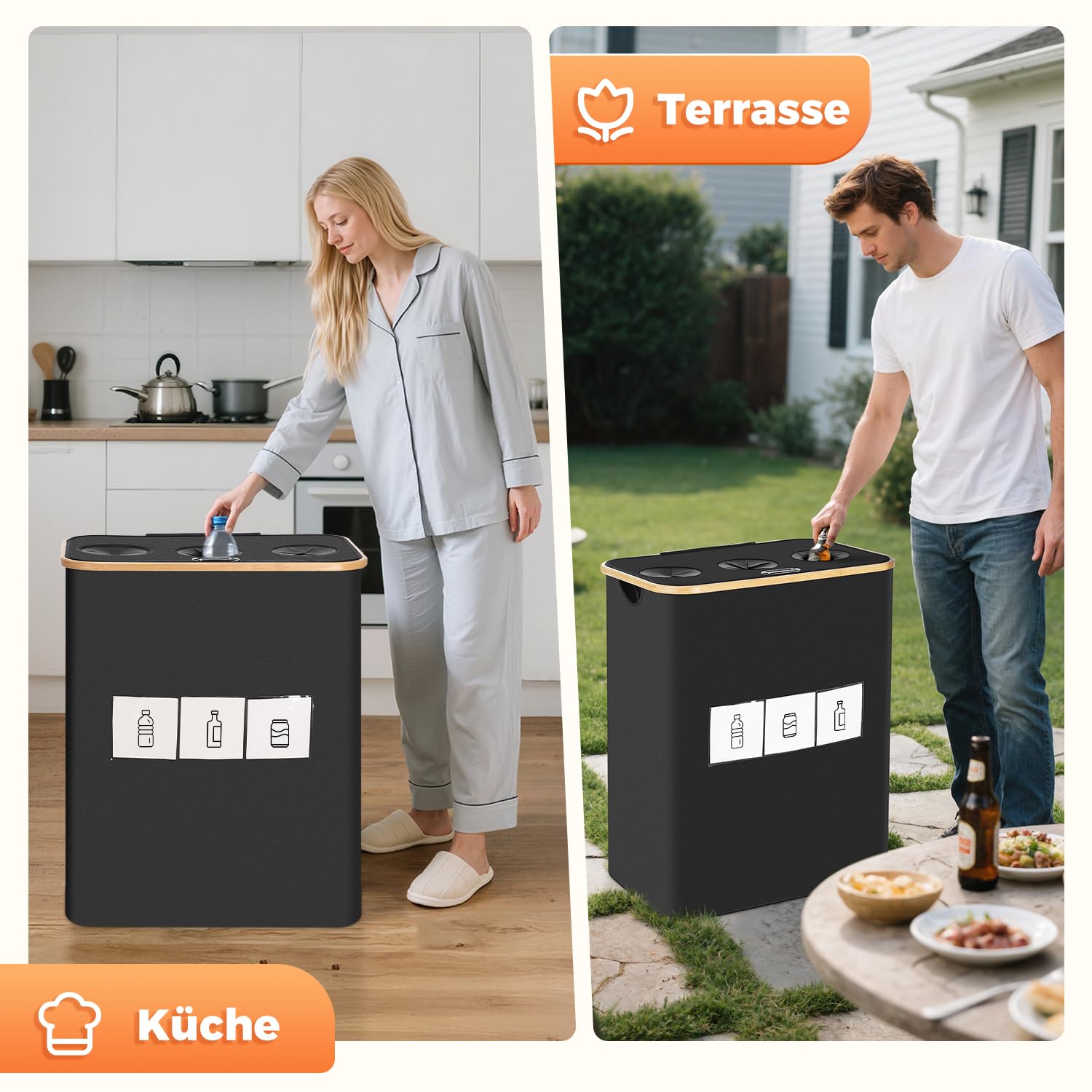 OUSFOT Pfandflaschen Sammelbehälter, 170L Schwarz Pfandflaschen 3 Fächer Leergut Sammelbehälter Pfandflaschen Behälter Geeignet für Küche