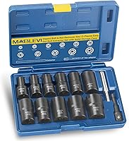 Vista 8 de MABLEVI Juego de 10 extractores de tuercas de perno, herramienta de extracción de tuercas de impacto de 1/2 pulgada con barra de perforación central