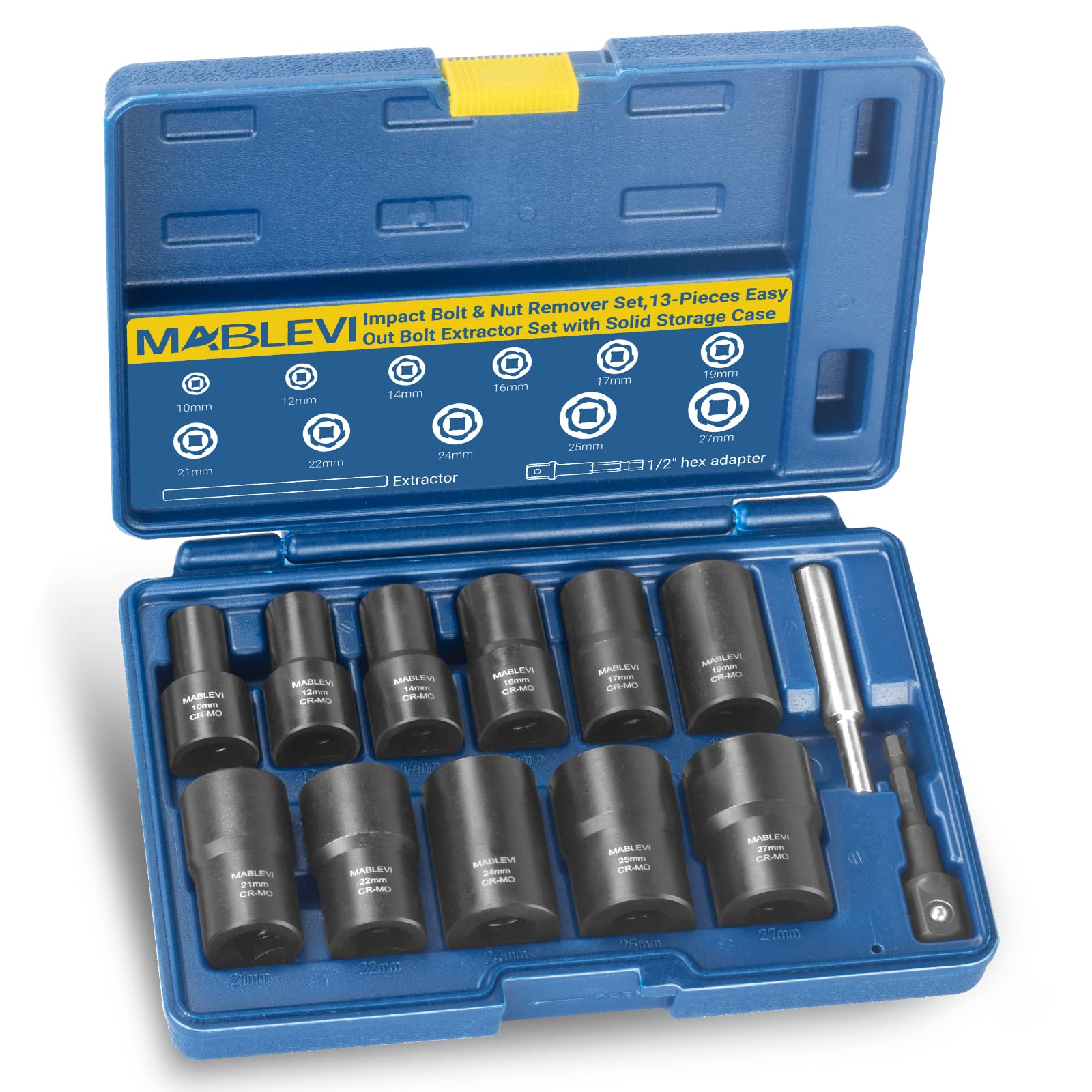 MABLEVI 13 PCS Bolt Nut Extractor Set, 1/2" Drive Impact Lug Nut