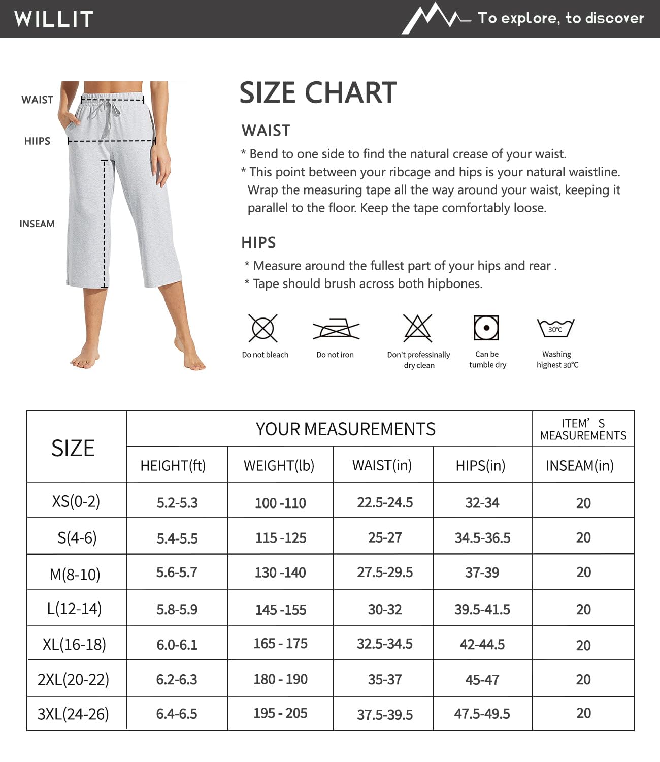 Willit Pantalones capri de algodón para mujer, pantalones capri casuales de pierna ancha con bolsillos, 20 pulgadas