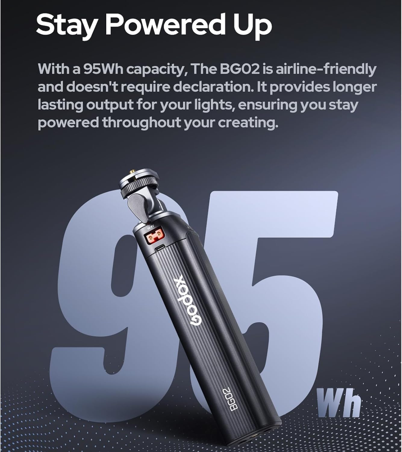 GODOX BG02 Battery Grip with D-Tap and USB-C Cable for Flash Light and LED Video Light,98W Power Handgrip for AD200,AD200PRO II,AD300 PRO,ML100BI,ML60BI,and Other Photography Studio Lights
