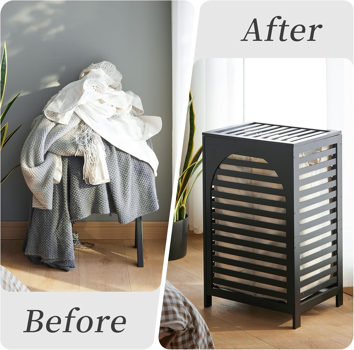 Laundry Hamper with Lid,Bamboo Large Waterproof Clothes Laundry Basket,Removable Washing Bags with Handles,clothes basket (Black)