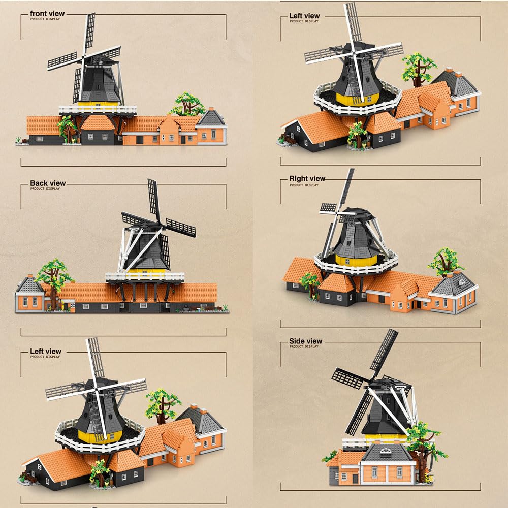 KYLON Architecture Niederlande Windmühle 55019 Modell, 4801+ TeiIe Klemmbausteine Architectur Windmühle groß ModeIbau für Erwachsene, Mit Originalverpackung