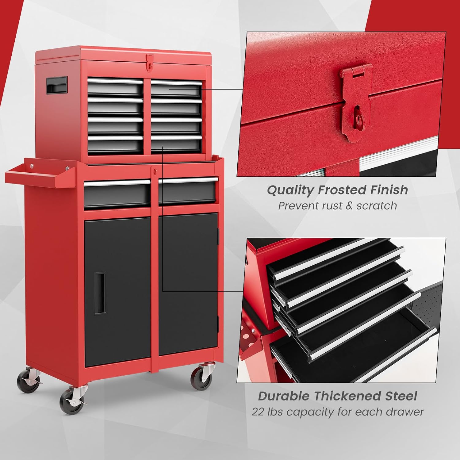 ERGOMASTER Rolling Tool Chest - Heavy Duty Material & Lockable Top-Box & Storage Cabinet for Garage and Workshop - 5-Drawer Tool Box & Multi
