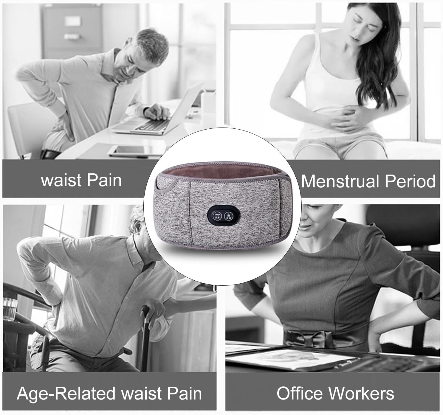 Electric Heating Vibration Belt for Lower Back Pain Relief - 3 Heat Levels & 6 Human-Like Massage Modes, Portable USB-Powered for Period Cramps, Office Workers, and Chronic Pain Recovery