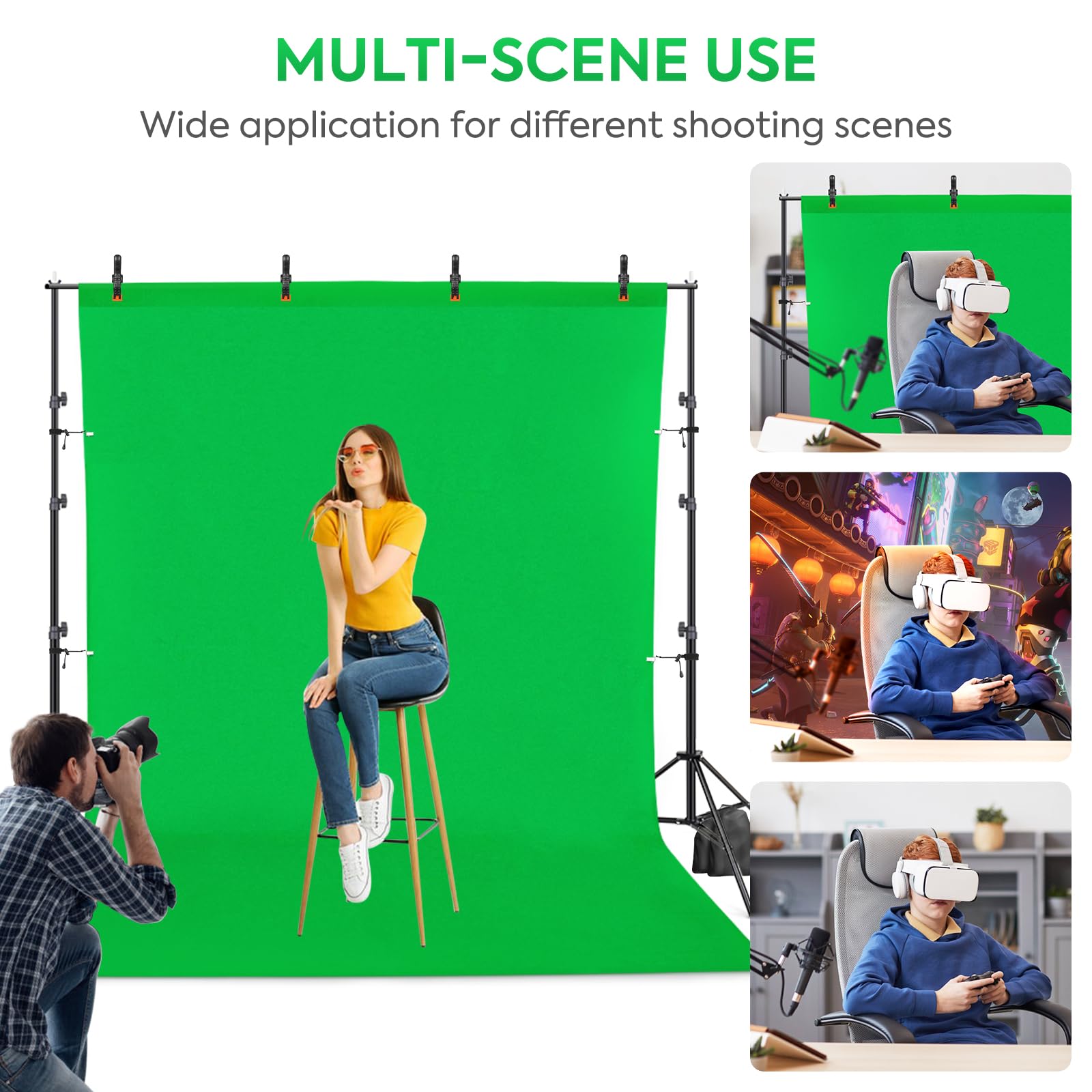 EART Backdrop Stand Kit 2.6x3 / 8.5 X 10 Ft, Adjustable Photography Uslin Background Support
