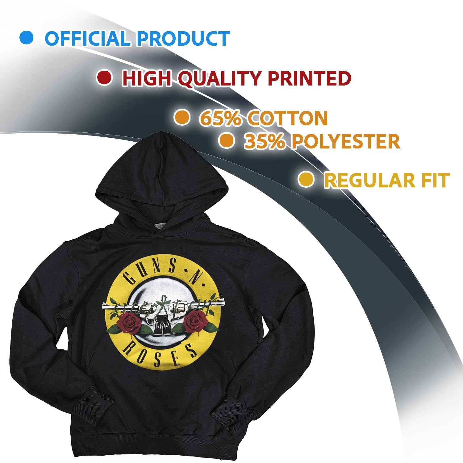 Guns N' Roses Felpa Ufficiale Classic Logo. Felpa con Cappuccio Unisex in Cotone. vestibilità Regular per Adulto e Ragazzo