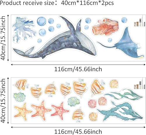 Miniatura 7 de funlife Calcomanías de pared de acuarela para despegar y pegar, calcomanías de pared de animales marinos, calcomanías de pared bajo el mar