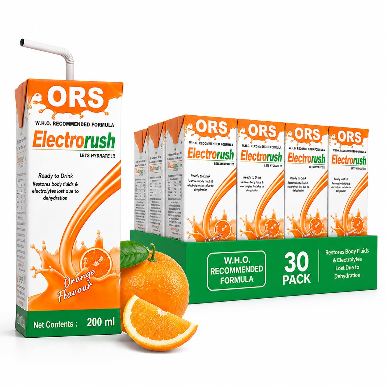 Electrorush Orange ORS Ready-to-Drink 200ml (Pack of 30) | Electrolyte Beverage | Hydration & Rehydration Drink with Sodium, Potassium & Dextrose | Orange Flavour | No Caffeine-image-11