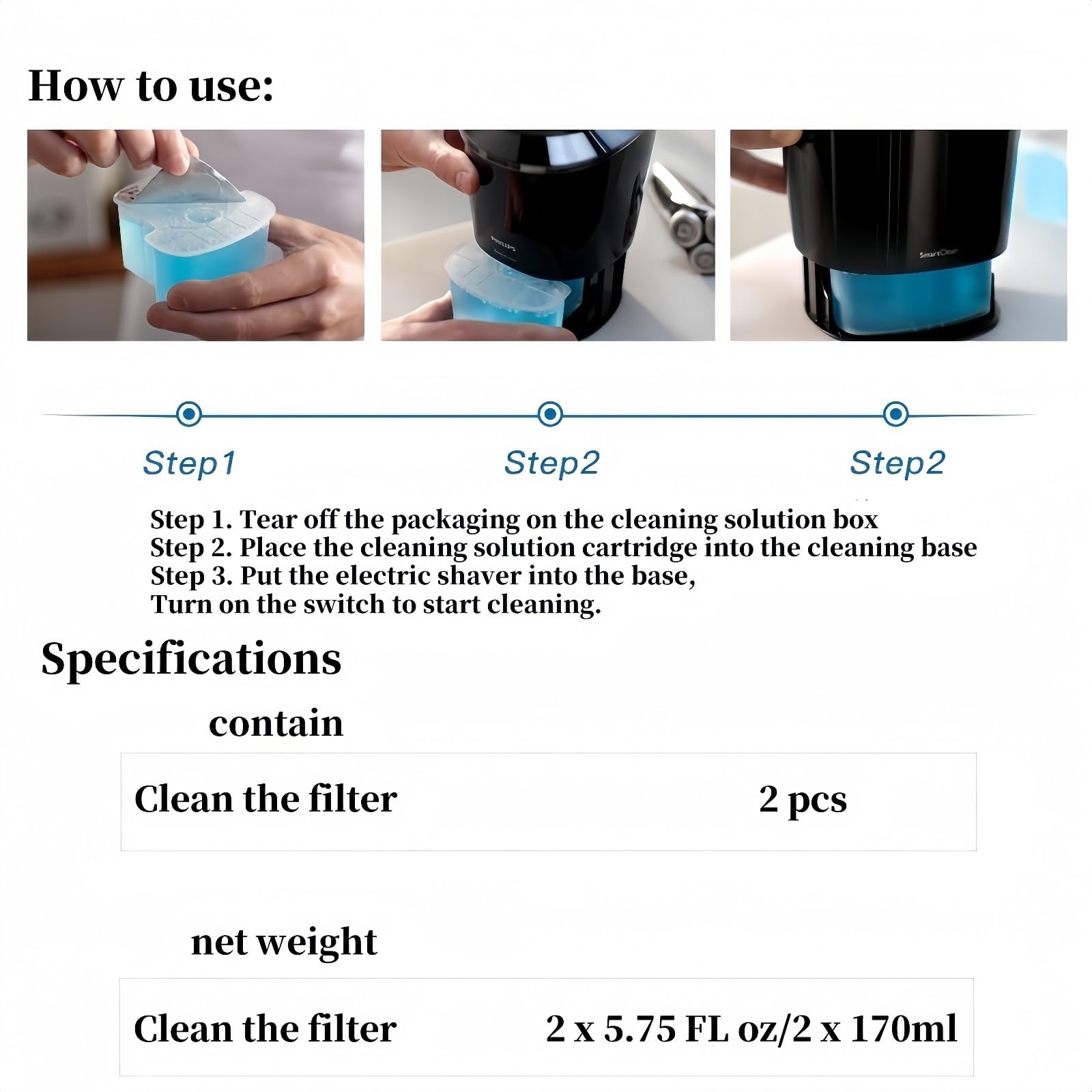 Compatible For Philips. Cartouches De Recharge Clean & Renew JC301, Nettoie Votre Rasoir Pour Une Hygiène Optimale, Élimine Les Particules Résiduelles De Cheveux Et De Peau, Liquide De Nettoyage Du Ra