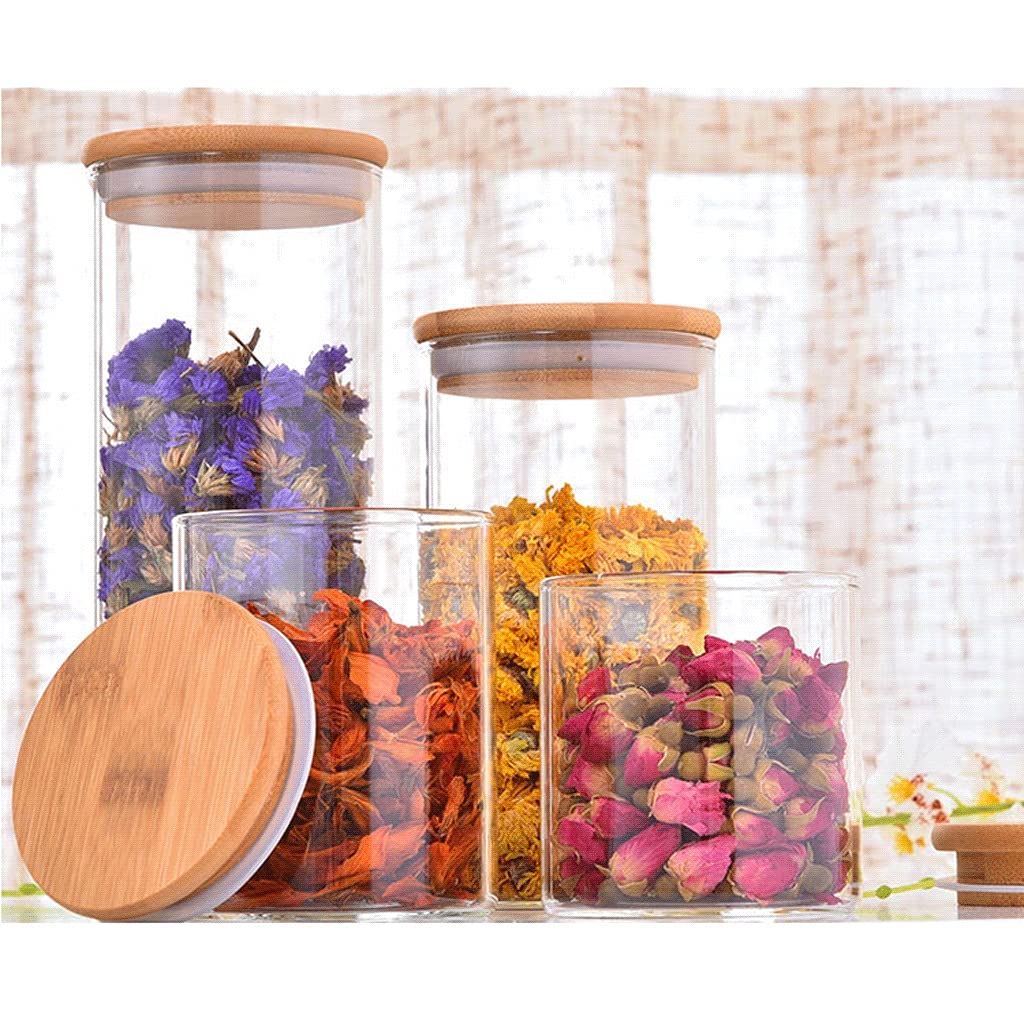 Tarros de té, 4 tarros herméticos de vidrio redondos transparentes con tapa, juego de recipientes apilables para cocina, baño, tarros apilables