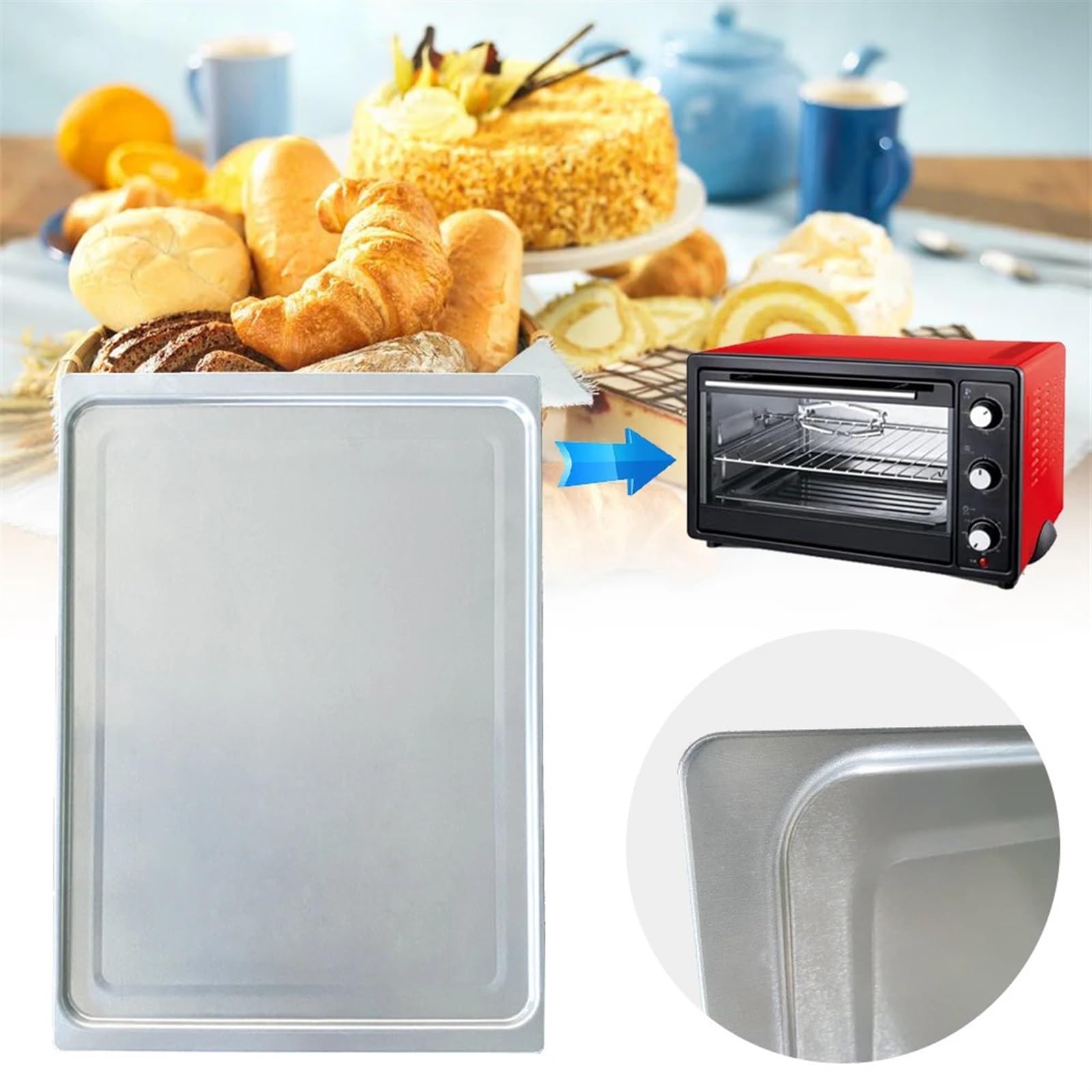Herramienta de cocina rectangular, horno de repostería, bandeja for hornear fácil de limpiar, hoja de galletas de Pan profesional saludable, aleación de aluminio antiadherente Bandeja Para El Horno