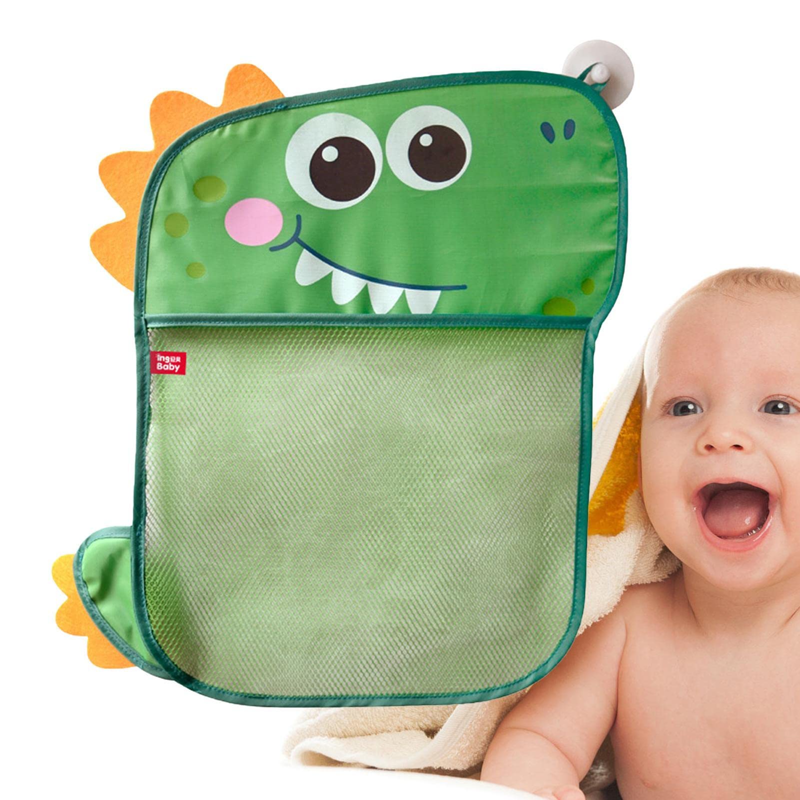 Bathtub Toy Holder,Funny Dinosaur Drainage Bags for Bath Toys - Quick Drying and Mould Proof Bathroom Accessory, Multi and Easy Use for Kids, With Suction Cups Gimocool